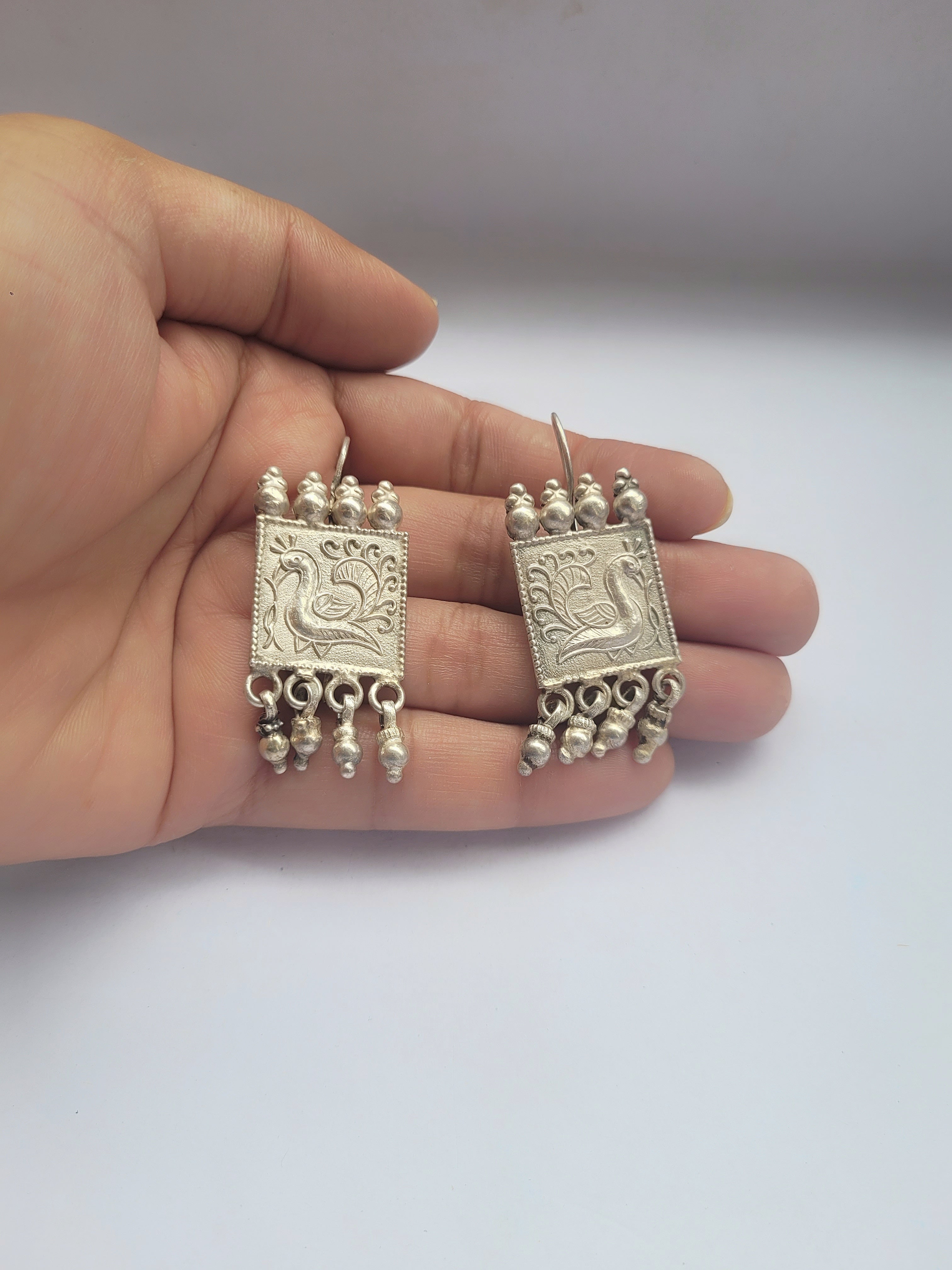 Tribal 92.5 Silver Mayur Karigari Earrings