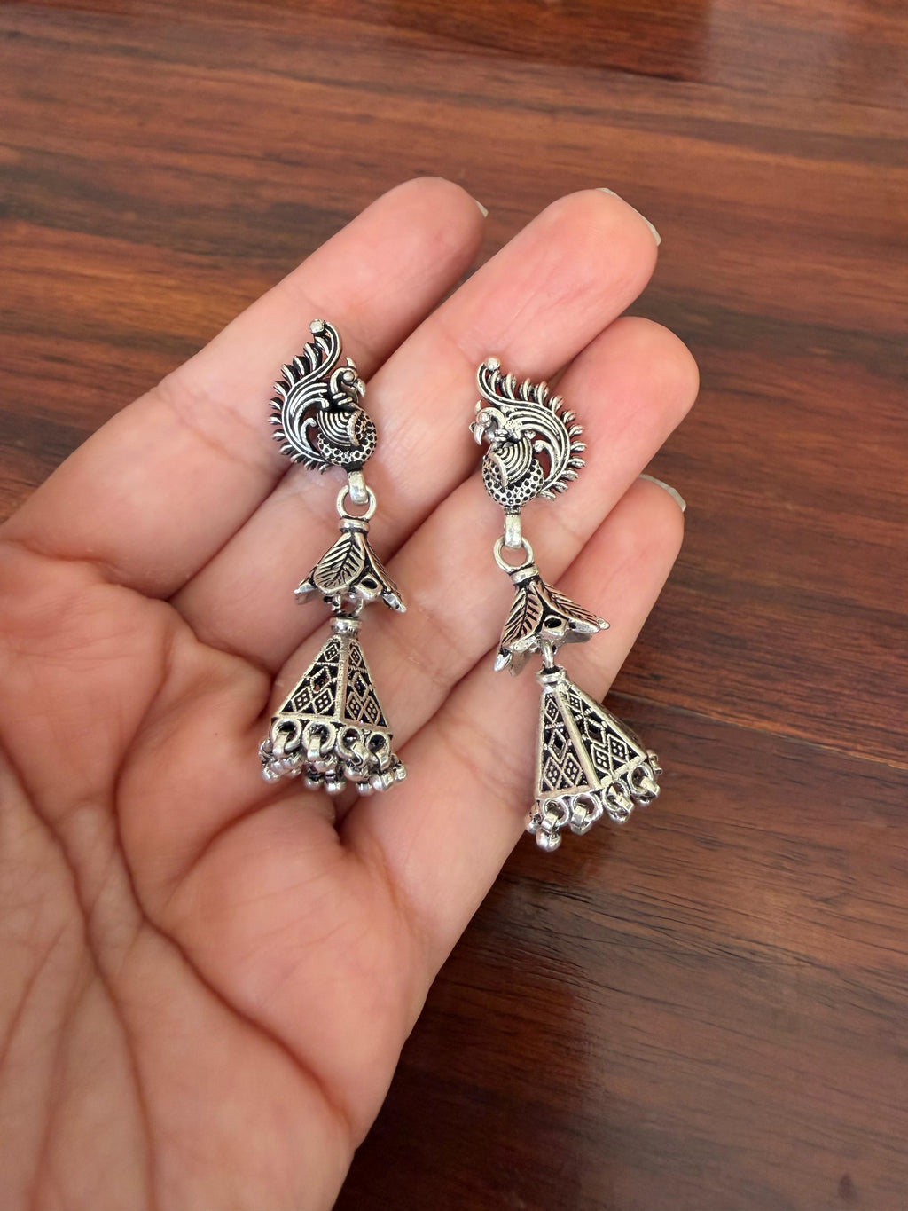 Mayura Kalash Jhumkas 925 Silver Earrings - Handcrafted