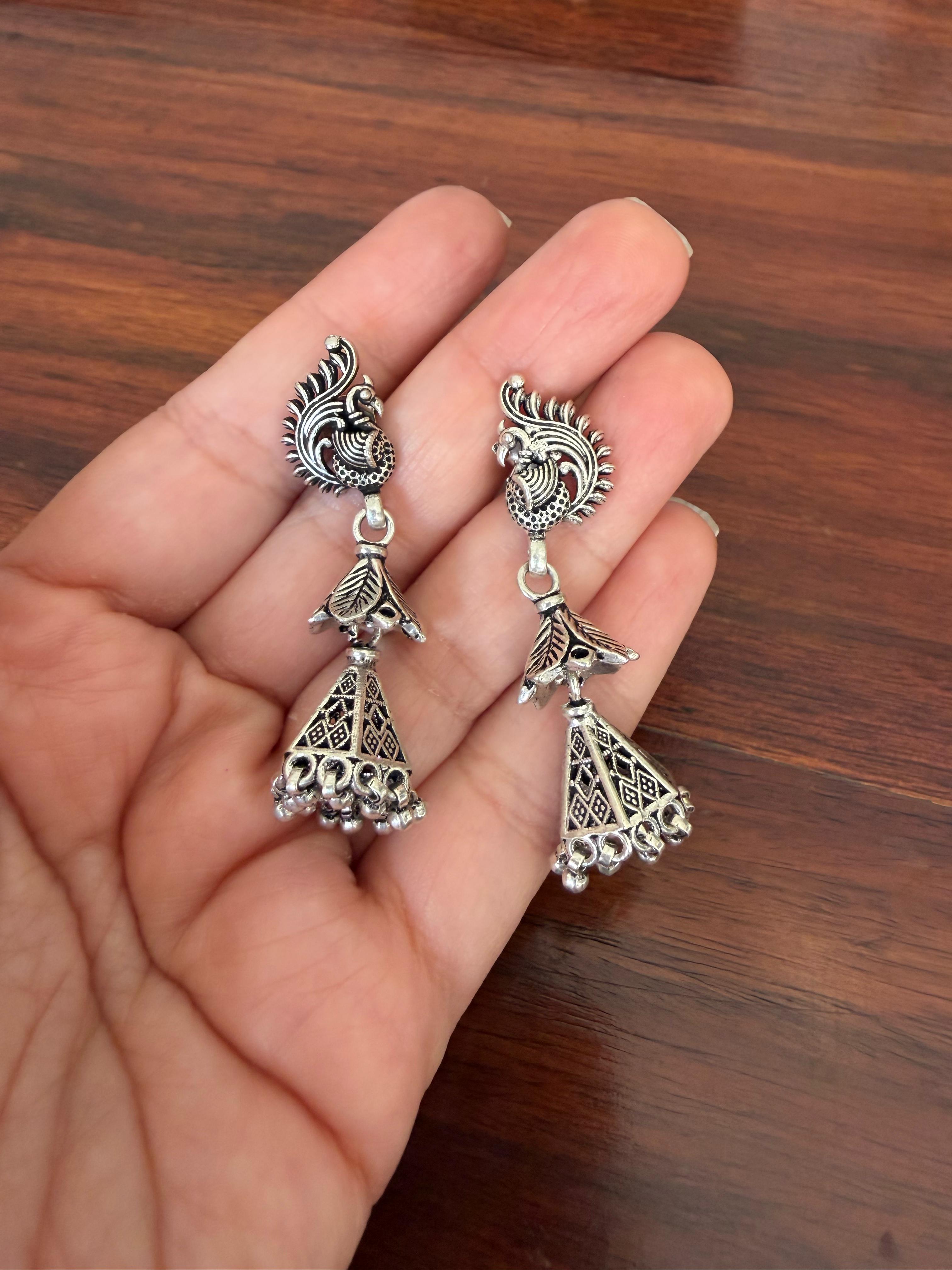 Mayura Kalash Jhumkas 92.5 Silver Earrings - Handcrafted