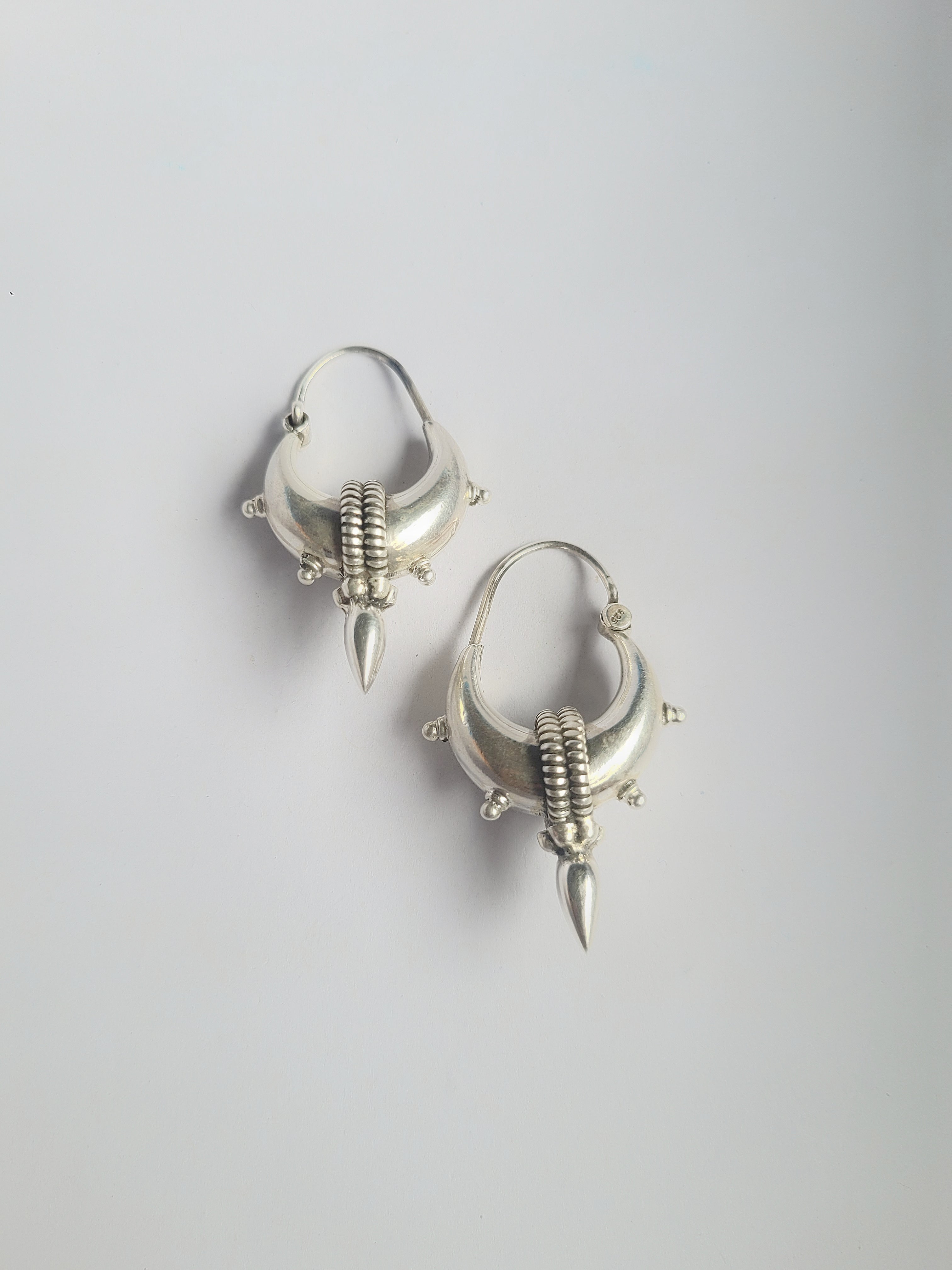 Chandrika Crescent Dagger 92.5 Silver Statement Hoop Earrings