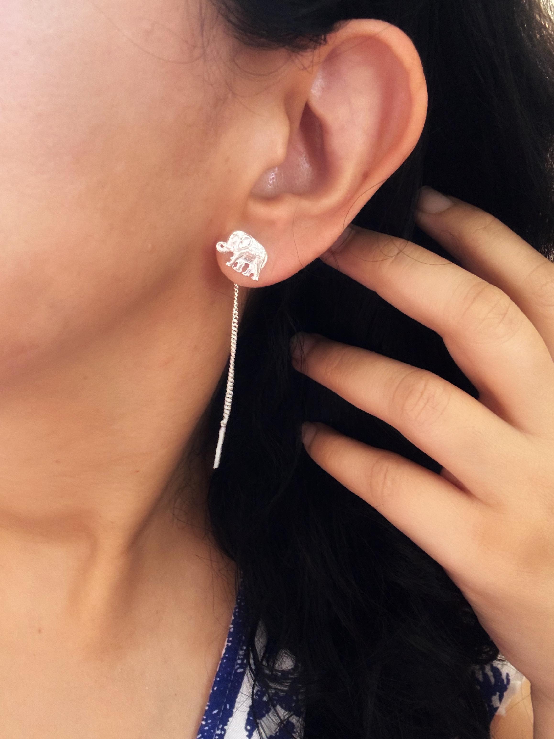 Haathi Charm Handcrafted 925 Silver Sui Dhaga Threader Earrings