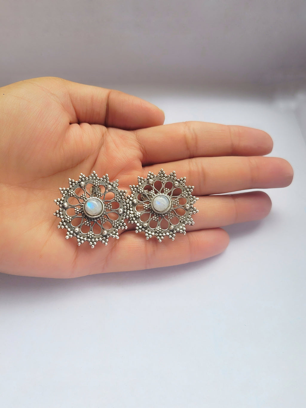 Surangana 92.5 Silver Statement Studs - Handcrafted