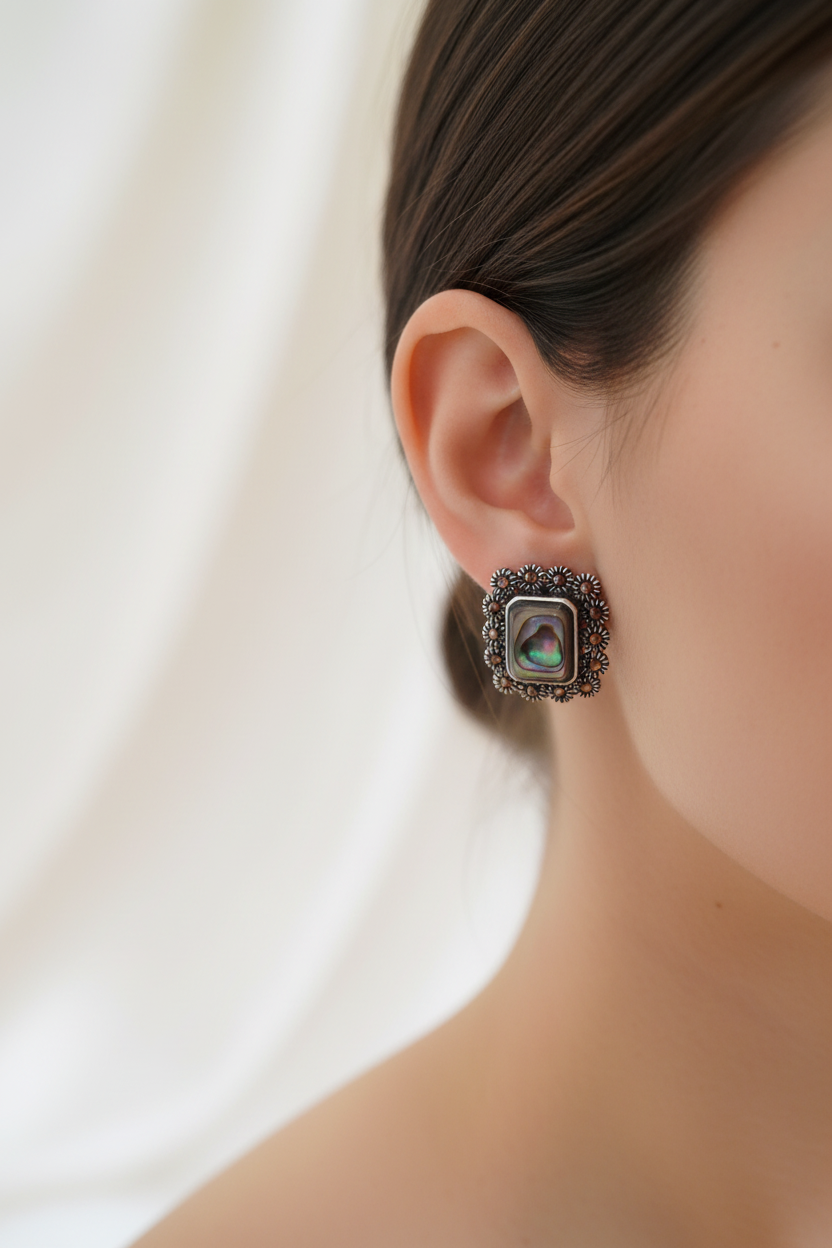 Mayura Glow 92.5 Silver Marcasite Stud Earrings