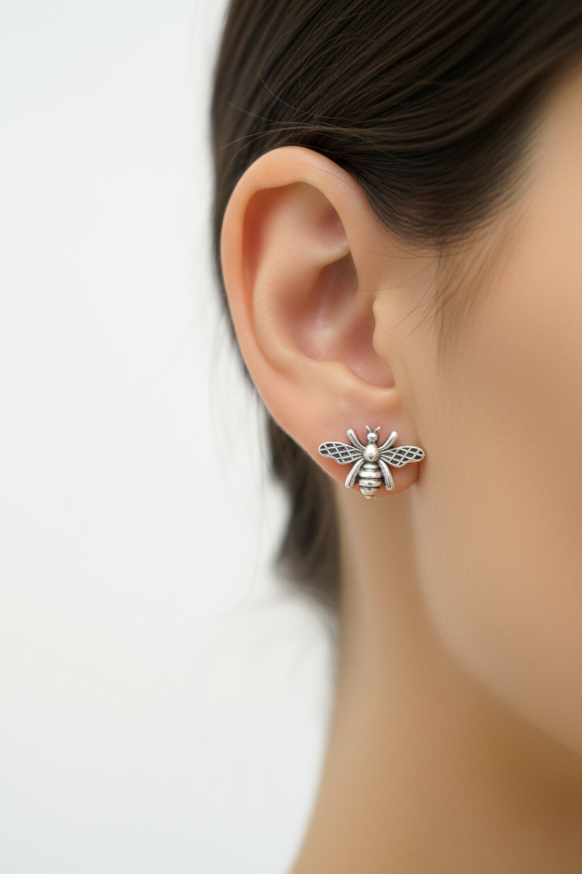 Buzzing Beauty Stud 925 Silver Earrings - Handcrafted