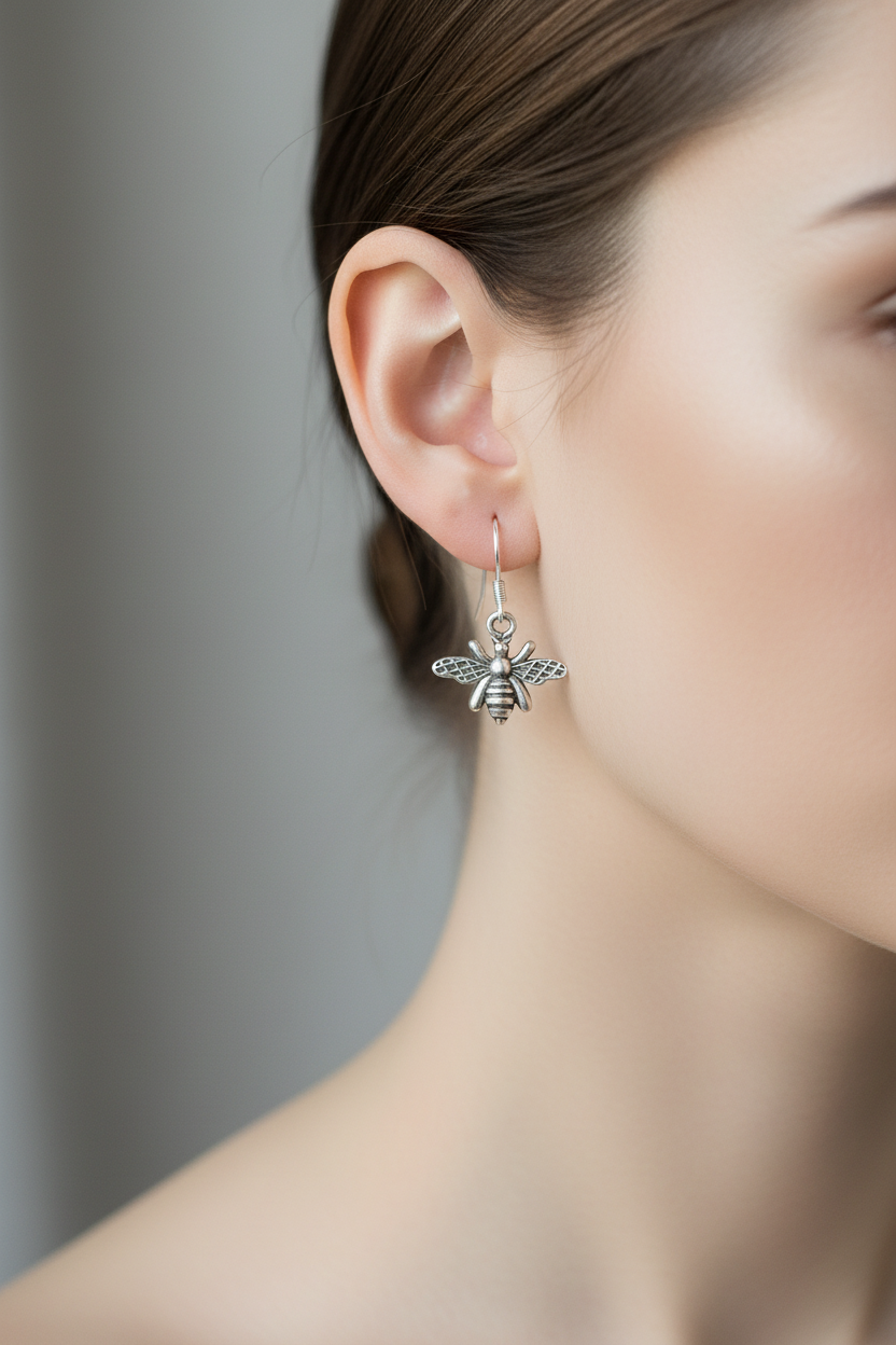 Buzzing Beauty 925 Silver Drop Bee Earrings -Handcrafted