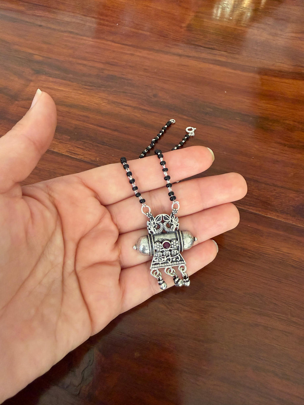 Damini - 925 Silver Handcrafted Black Beaded Chain Mangalsutra - Traditional