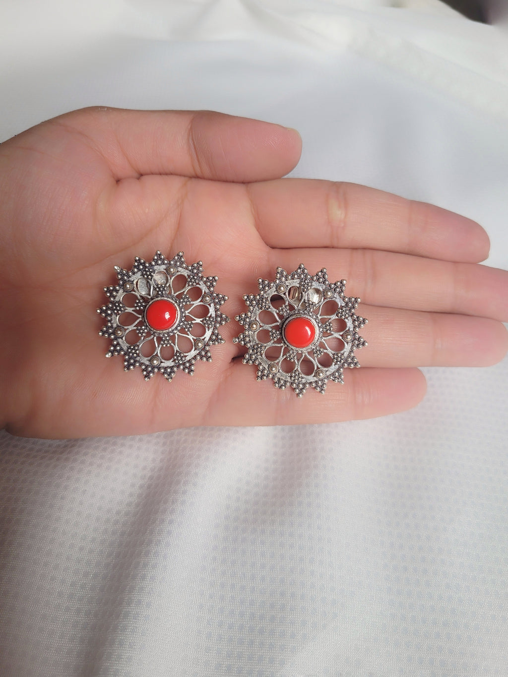 Surangana 92.5 Silver Statement Studs - Handcrafted