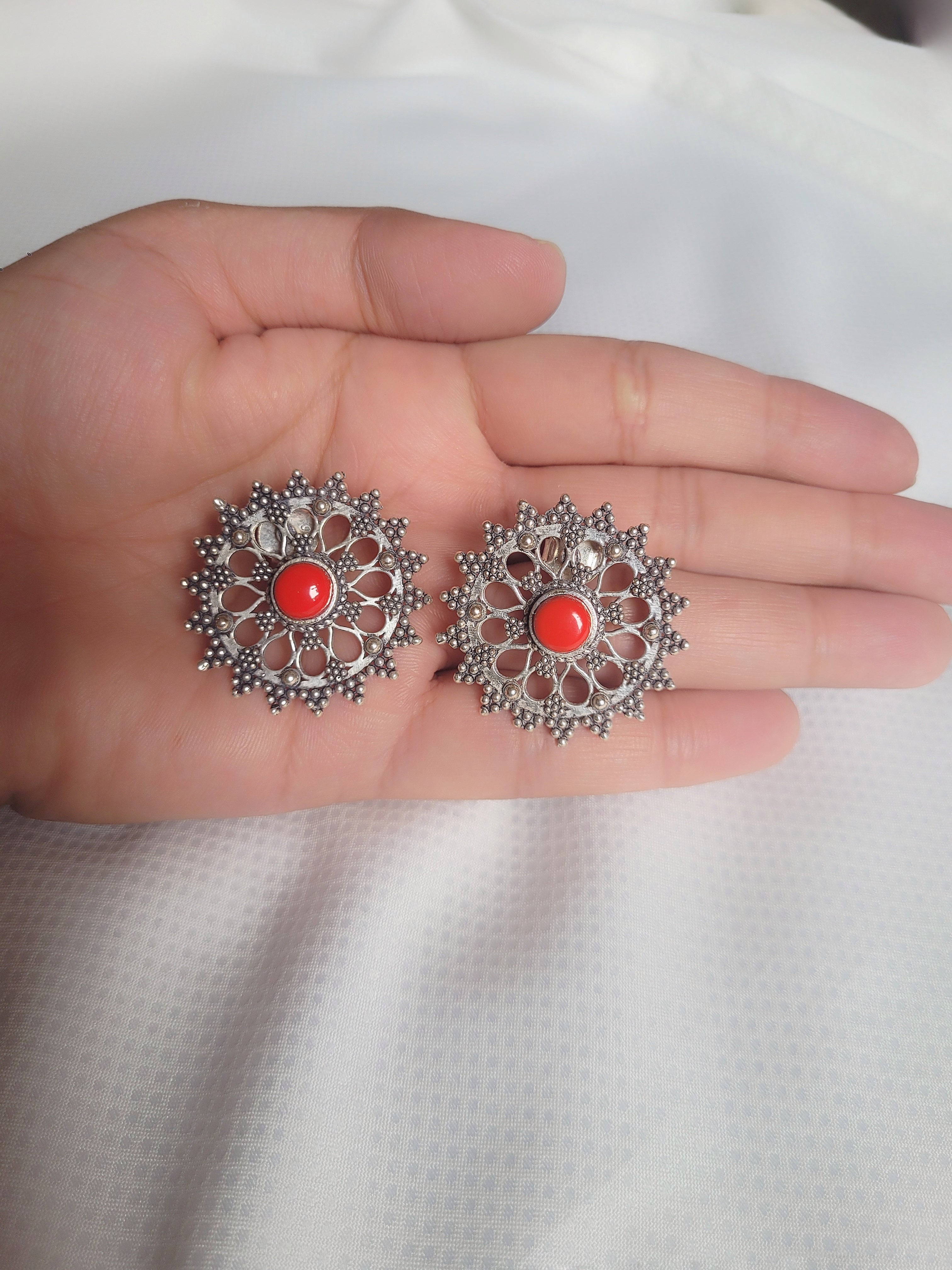 Surangana 92.5 Silver Statement Studs - Handcrafted
