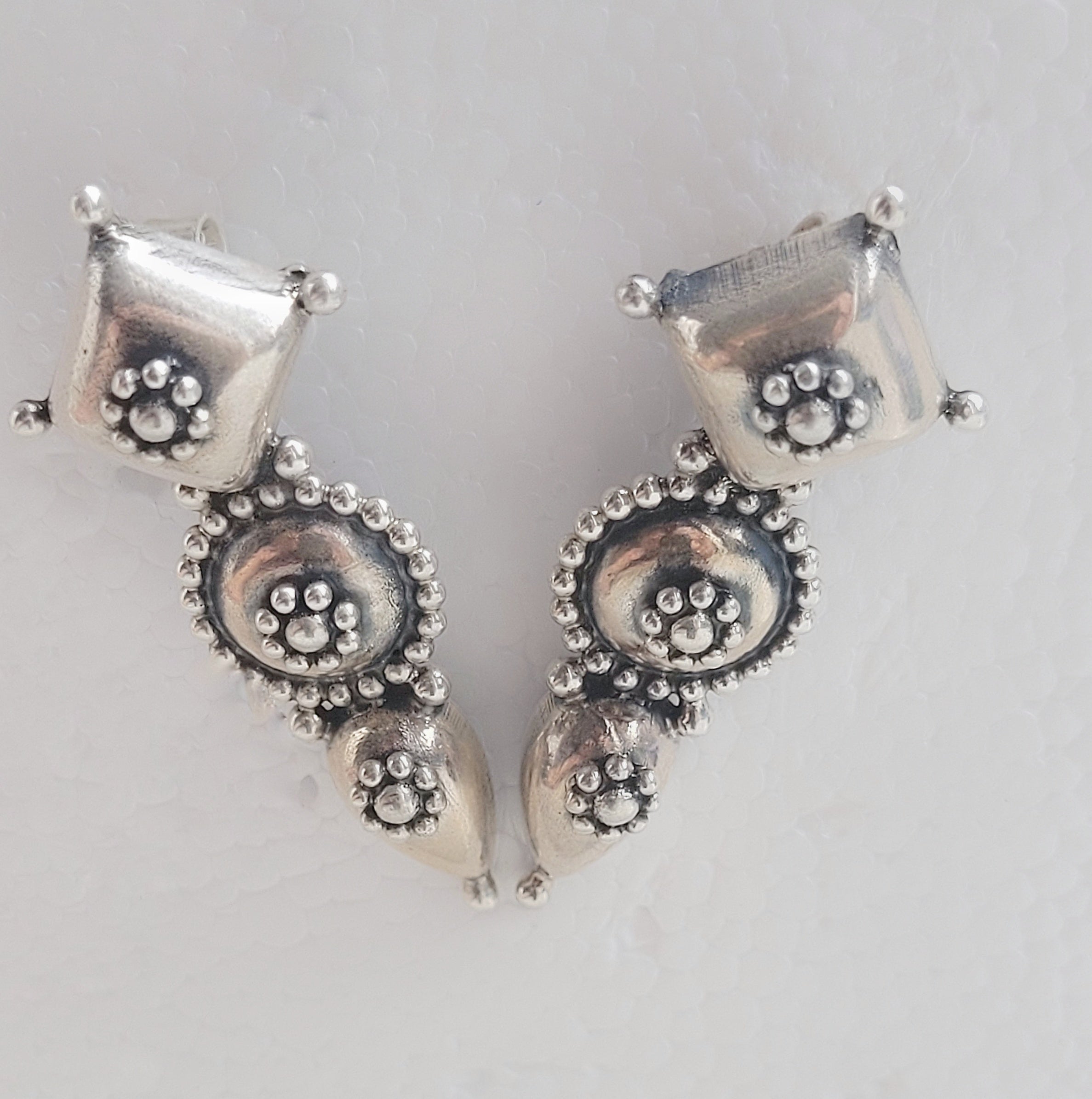 Banjara Boho 92.5 Silver Geometric Drop Earrings