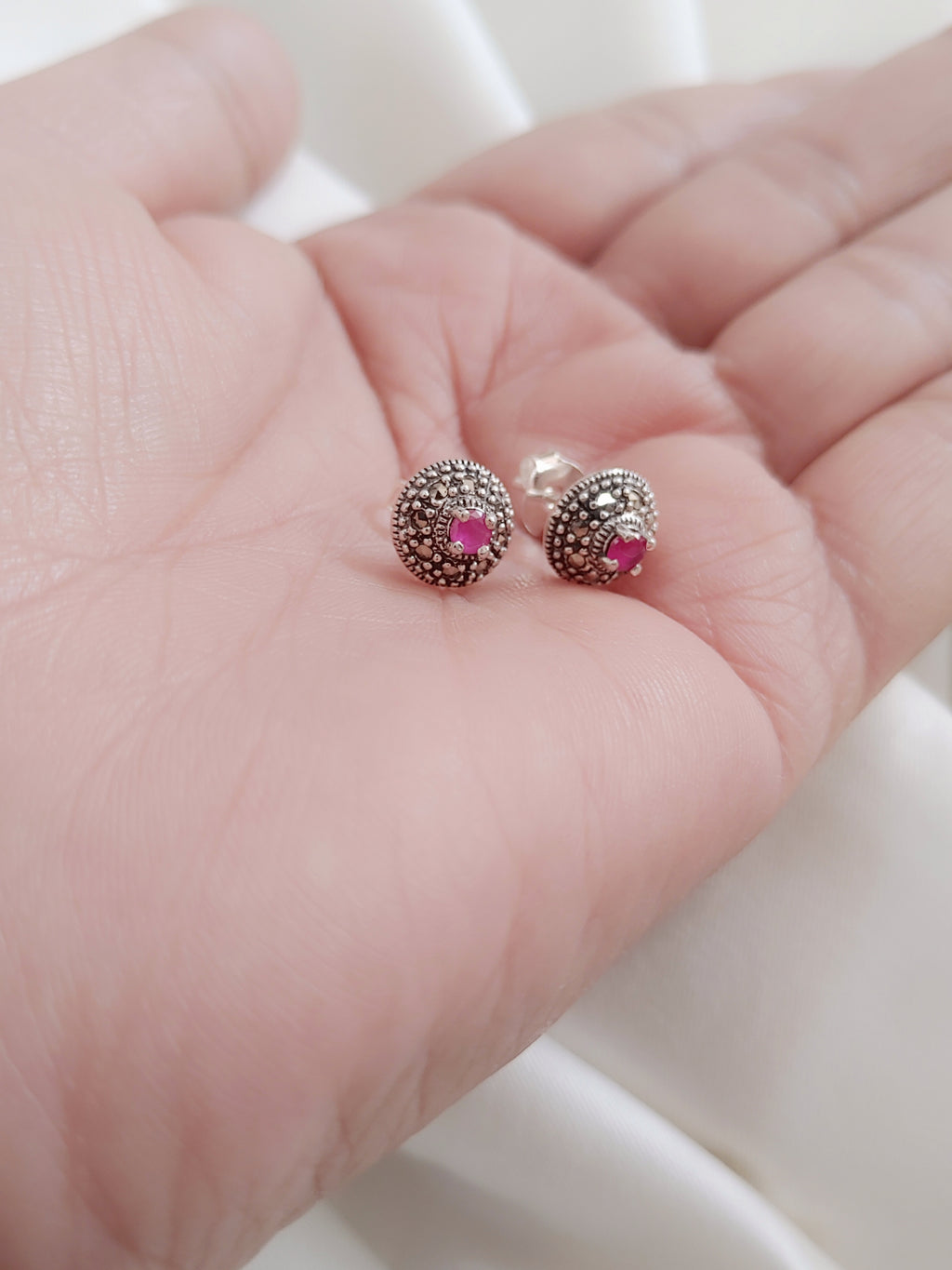 Rosea Dome 92.5 Silver Marcasite Stud Earrings