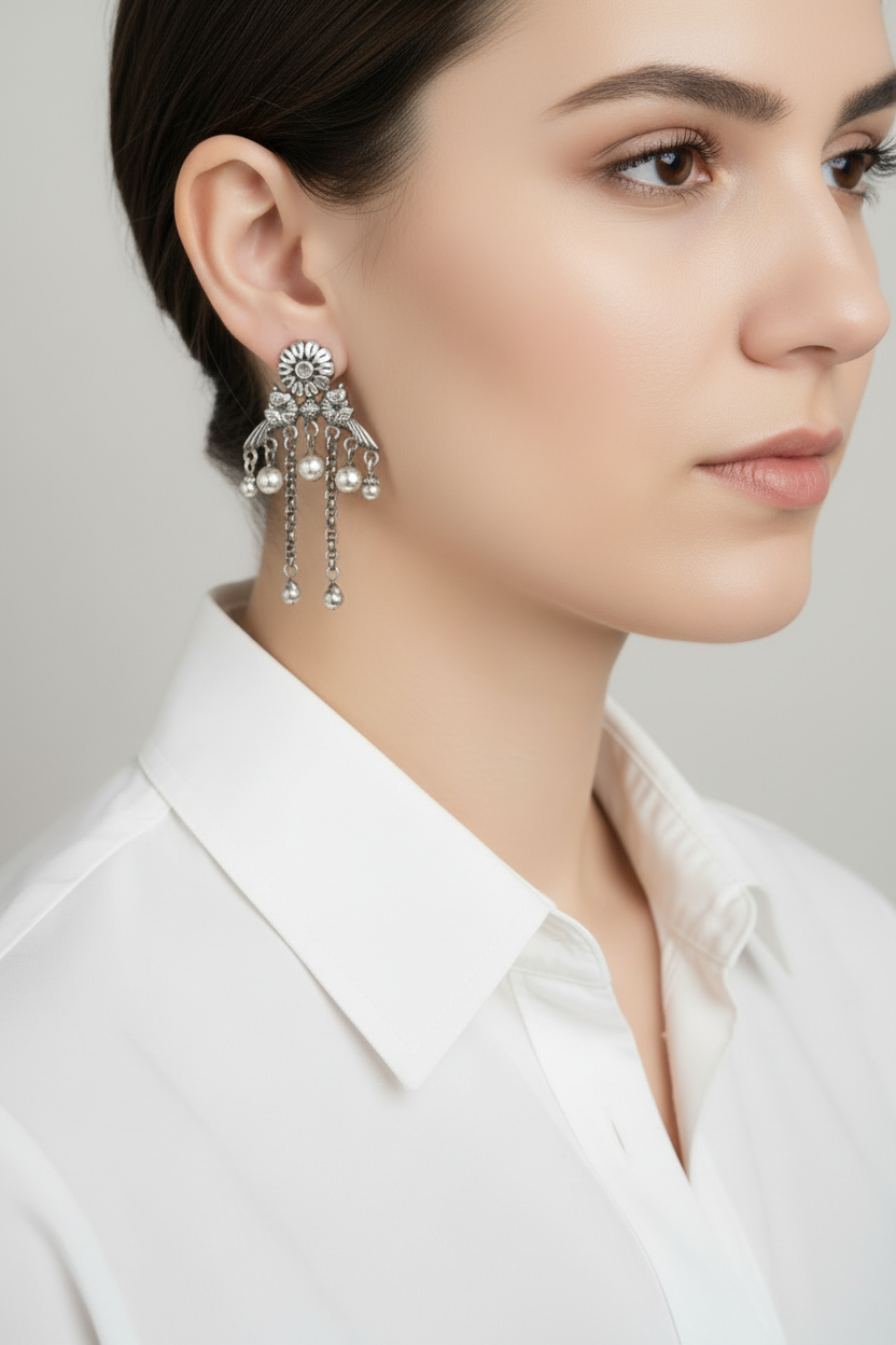 Meher Floral 925 Silver Floral Dangle