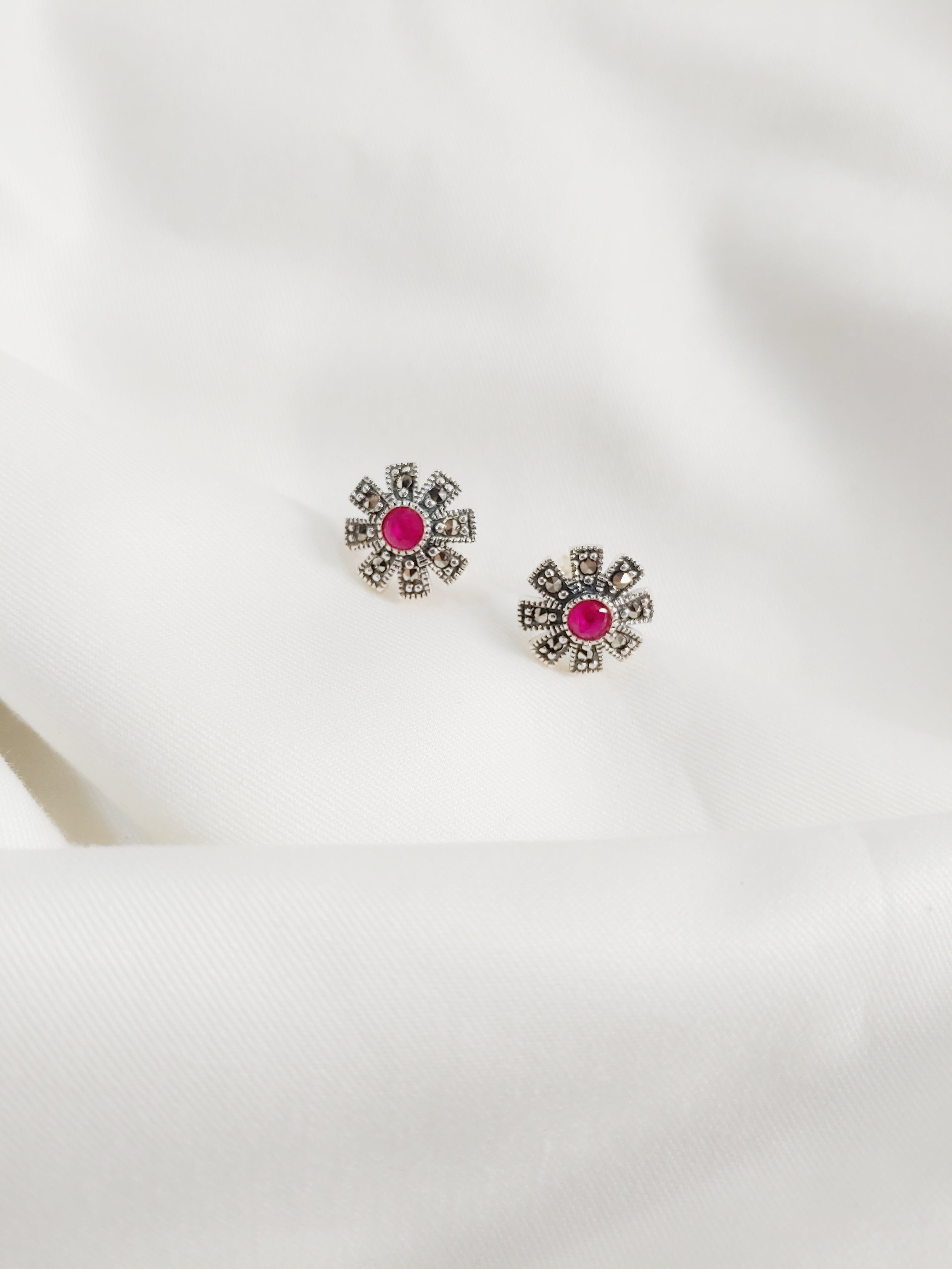 Kusumika 92.5 Silver Marcasite Stud Earrings