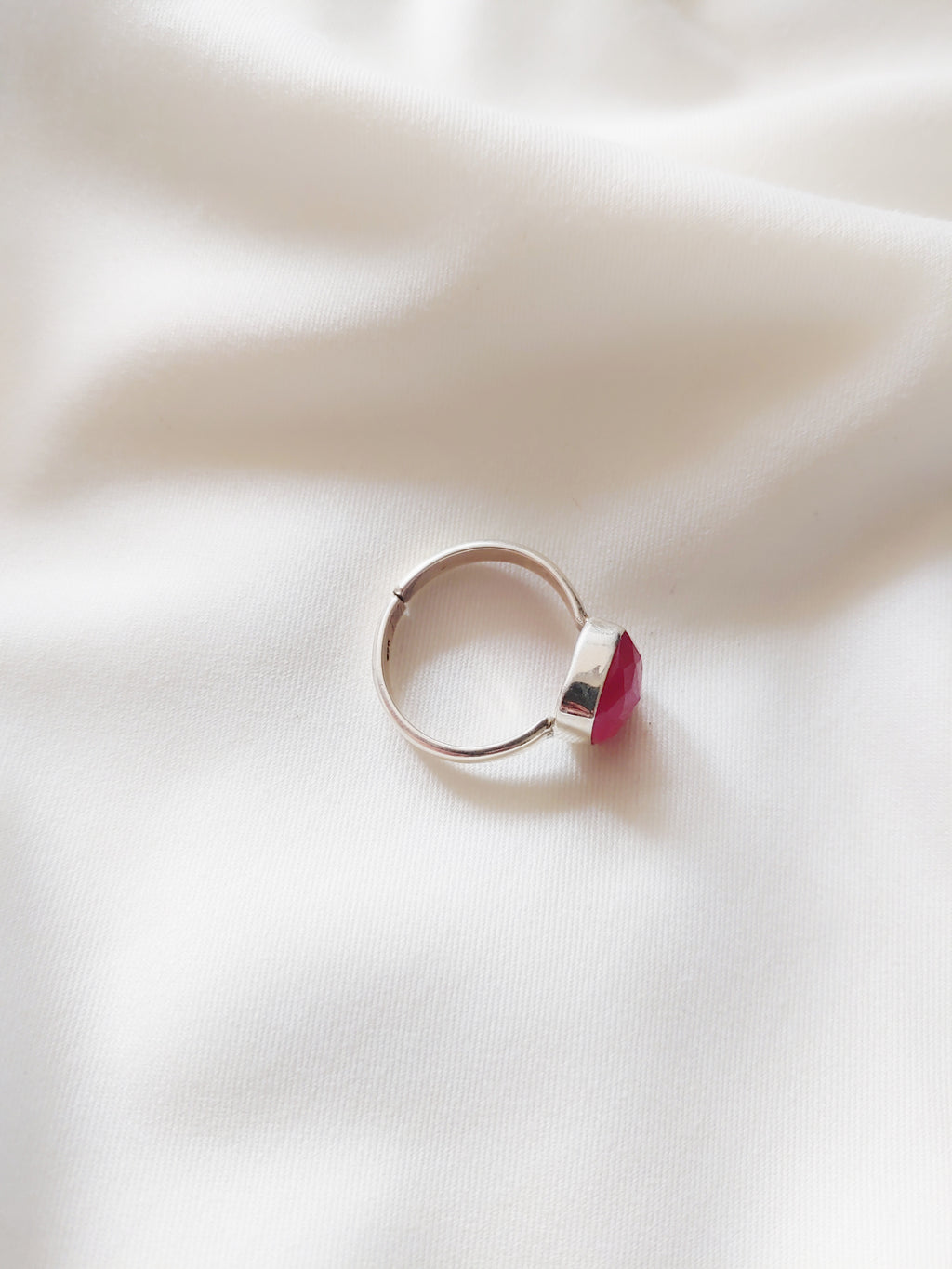 Crimson Pink Onyx Cushion Cut Stone 92.5 Silver Adjustable Ring