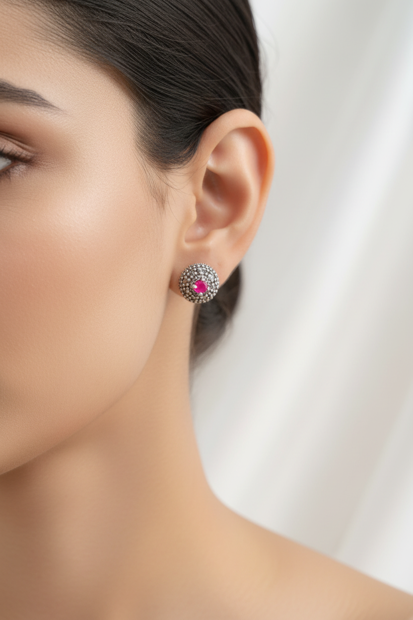 Rosea Dome 92.5 Silver Marcasite Stud Earrings