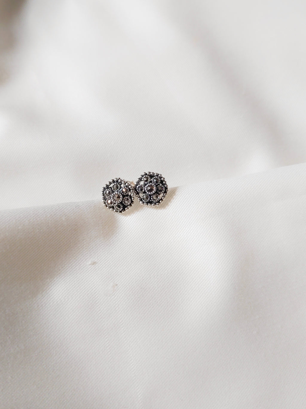 Haxagonal 925 Silver Marcasite Stud Earrings