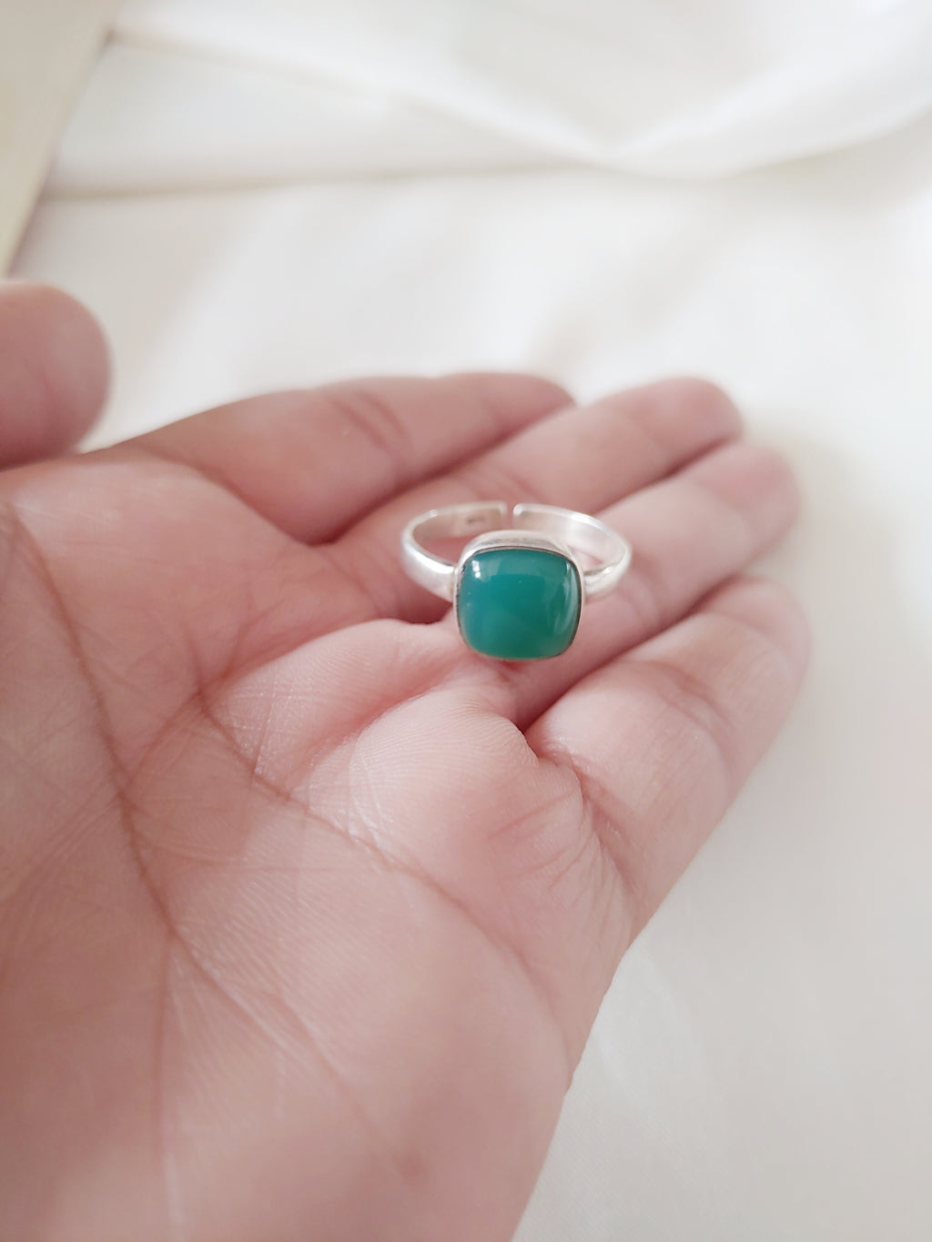 Harit Green Onyx Stone 92.5 Silver Adjustable Ring