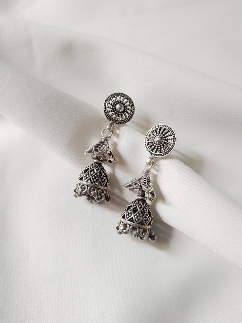 Classic Sunburst Jhumkas 925 Silver Earrings - Handcrafted