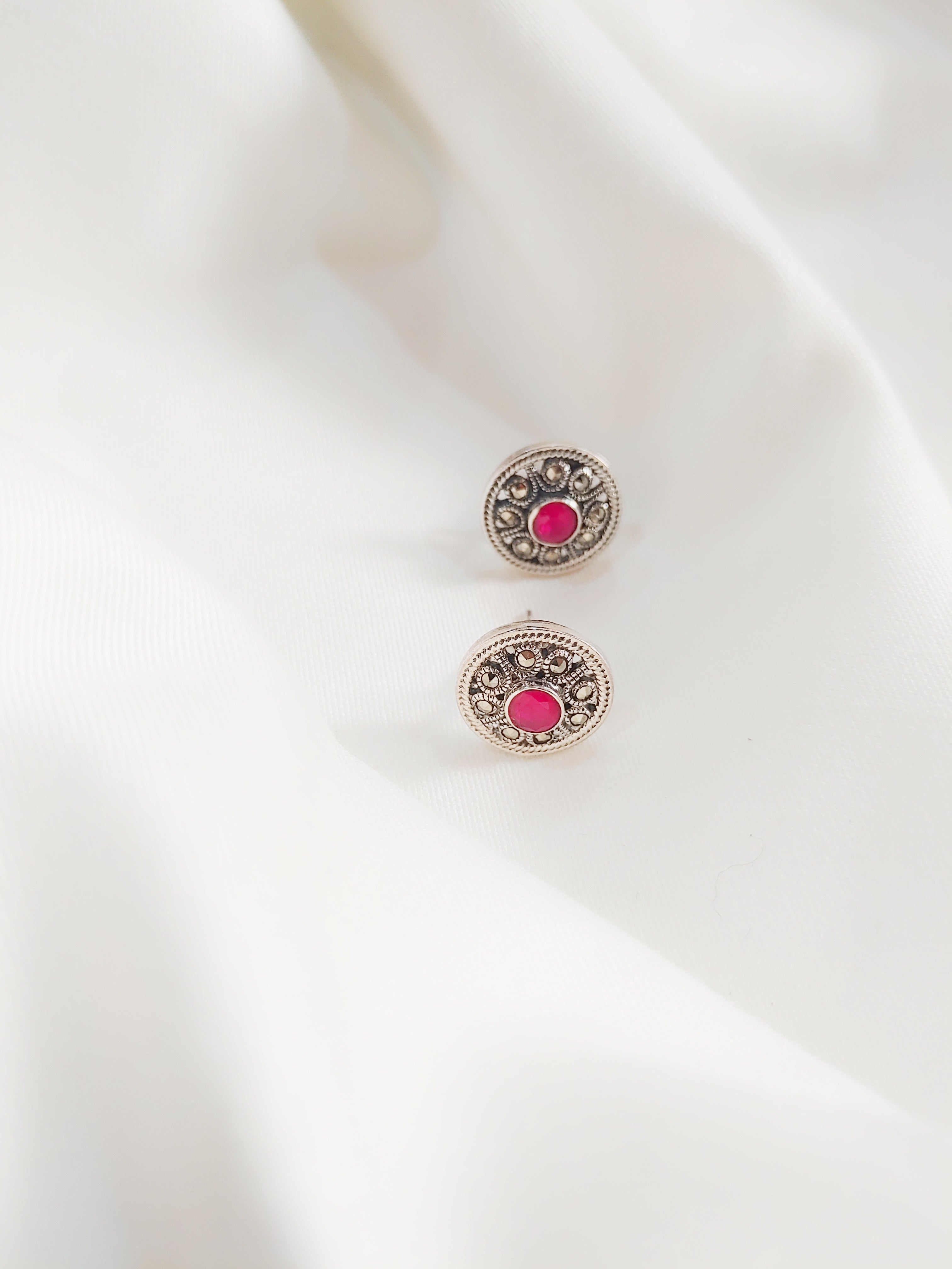 Meher Circular 92.5 Silver Marcasite Stud Earrings