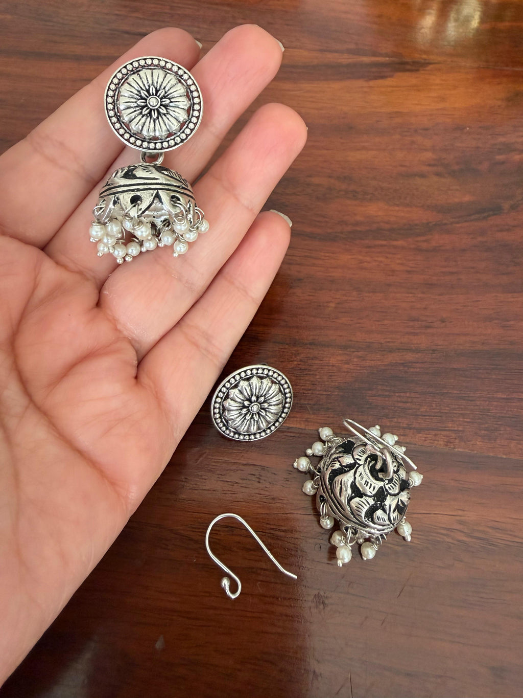 Mandala Chitai Jhumkas 925 Silver 3-in-1 Earrings - Handcrafted