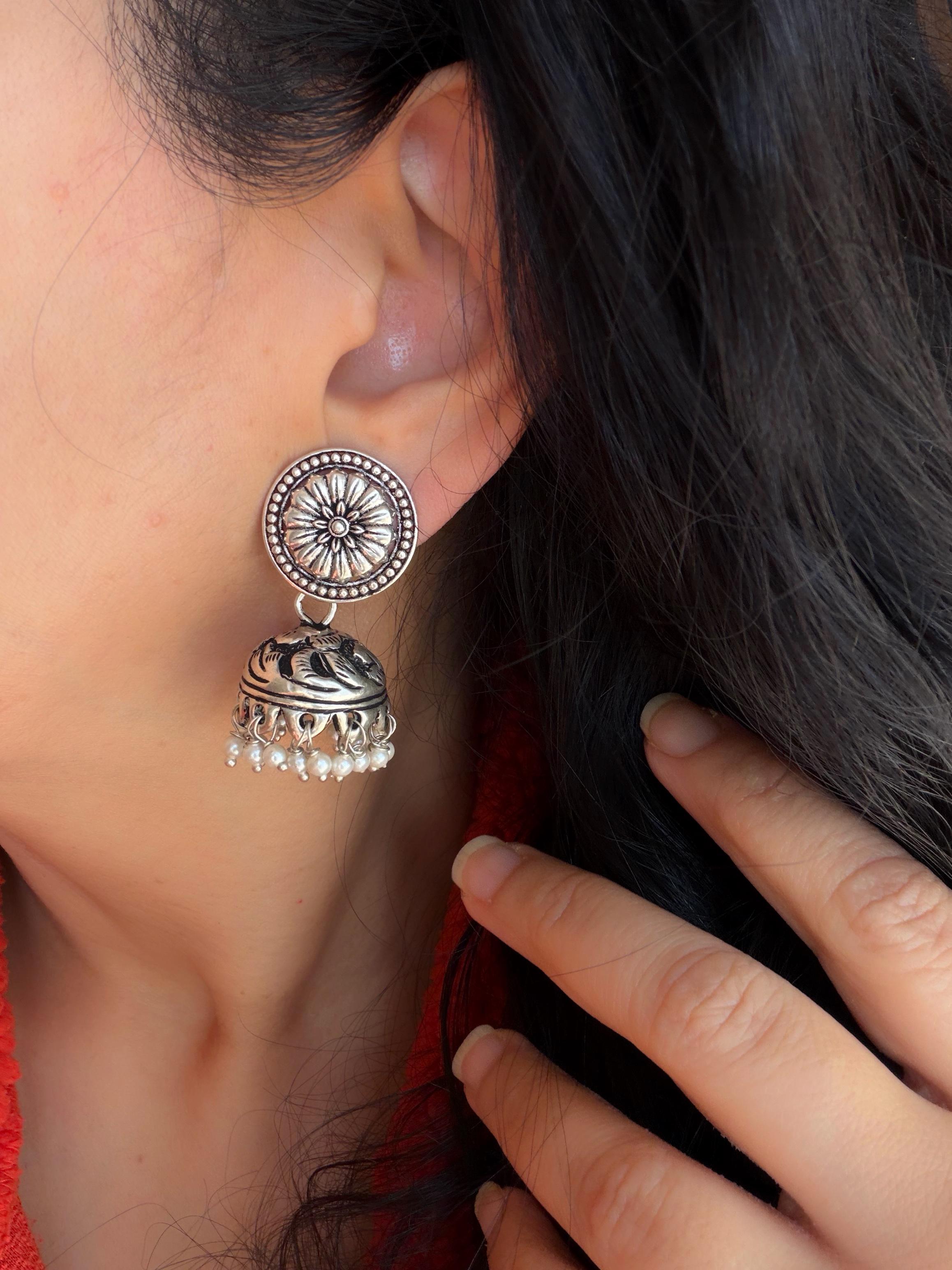 Mandala Chitai Jhumkas 92.5 Silver 3-in-1 Earrings - Handcrafted