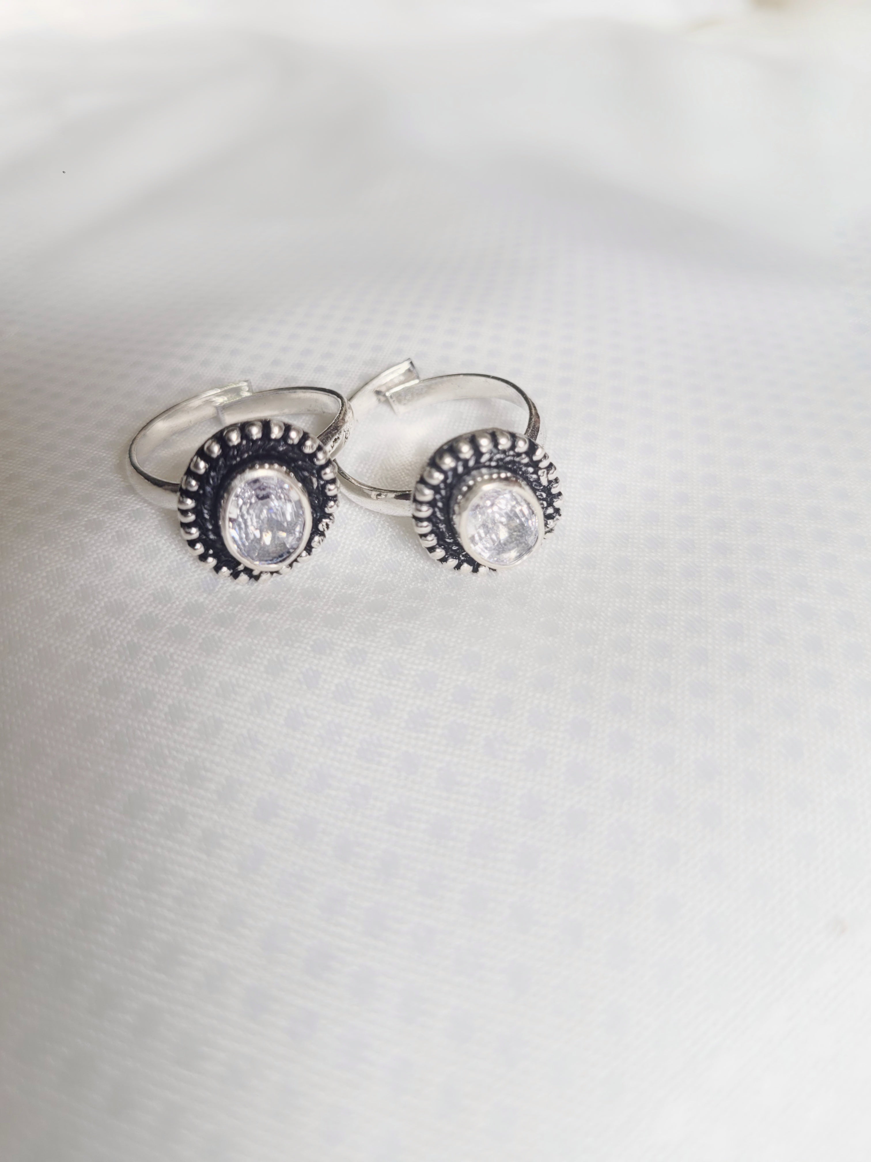 Oval Crystal 92.5 Silver Toe Rings - Pair