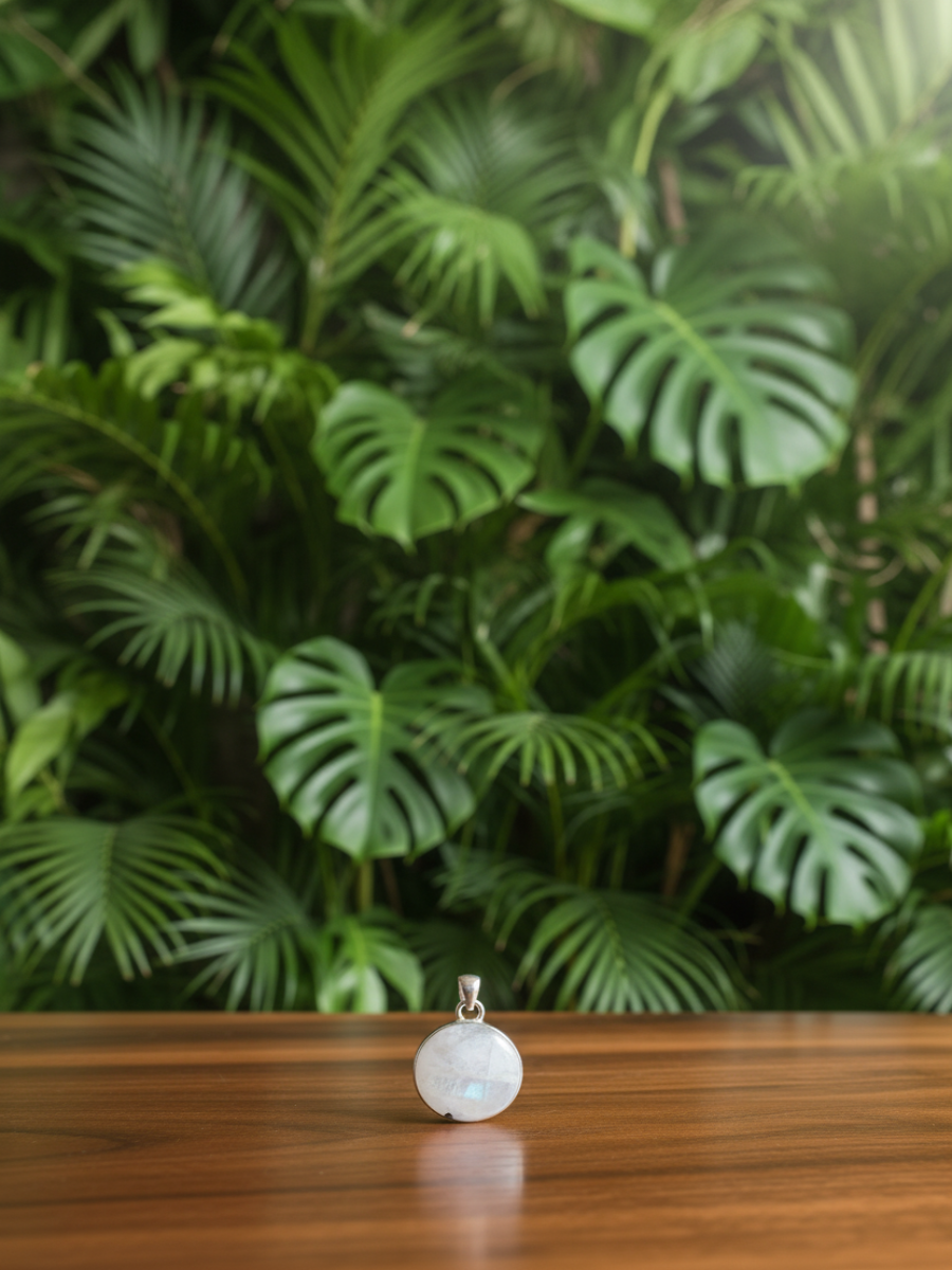 Chandra - Moonstone 925 Silver Handcrafted Pendant (Without Chain)