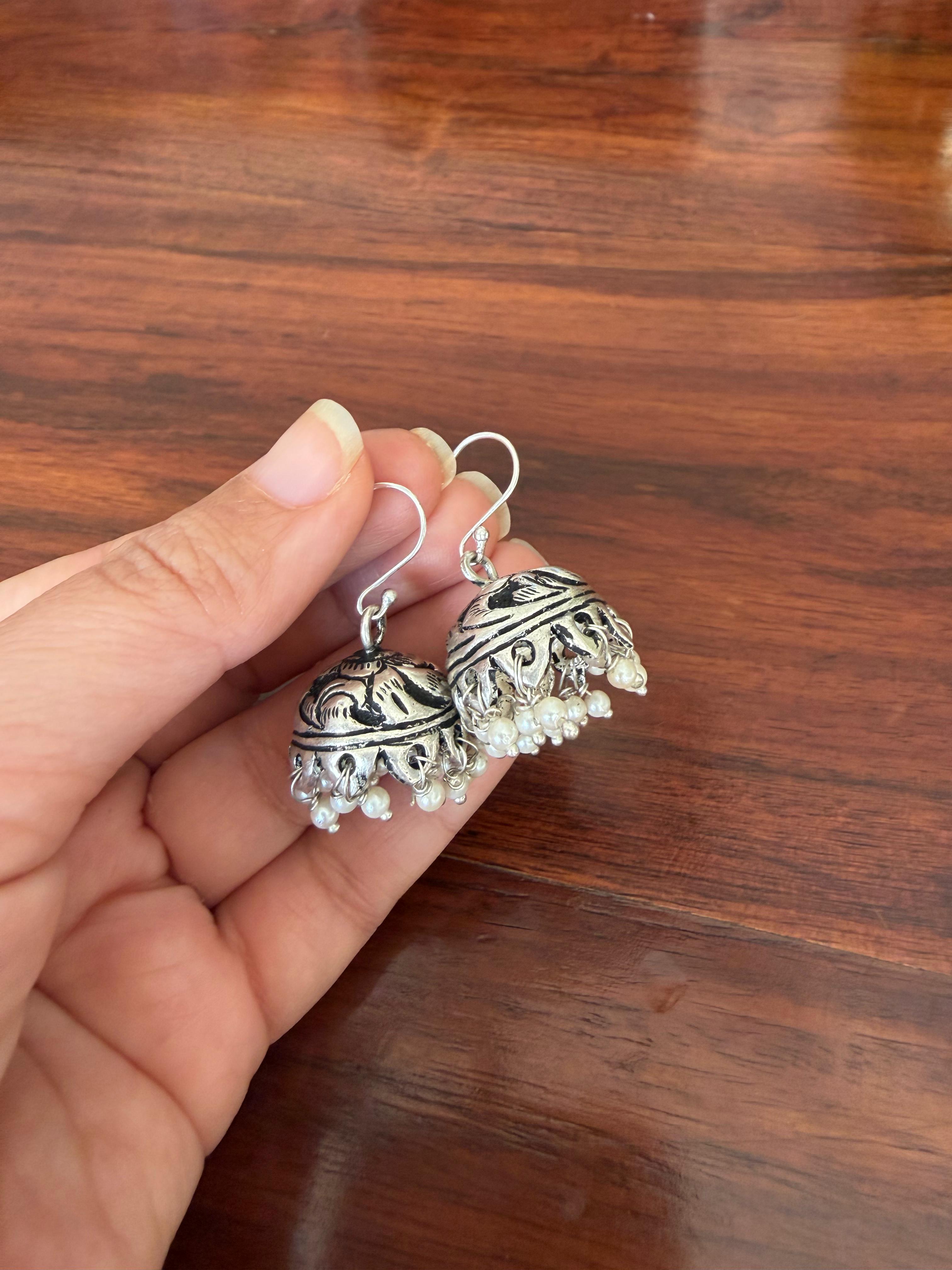 Chitai Jhumkas 92.5 Silver Earrings - Handcrafted