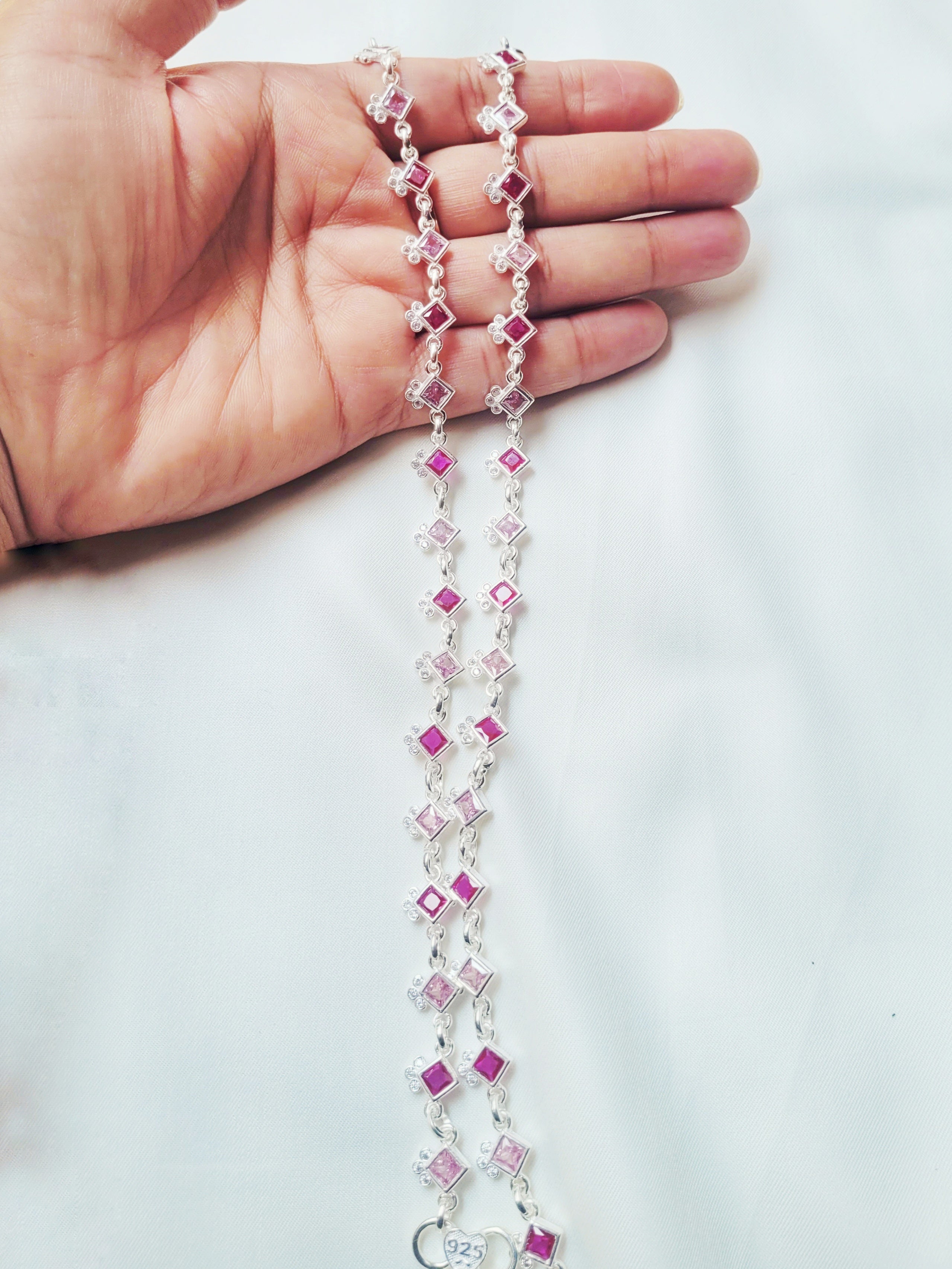 Pink Stone Shade Anklet 92.5 Silver - Pair