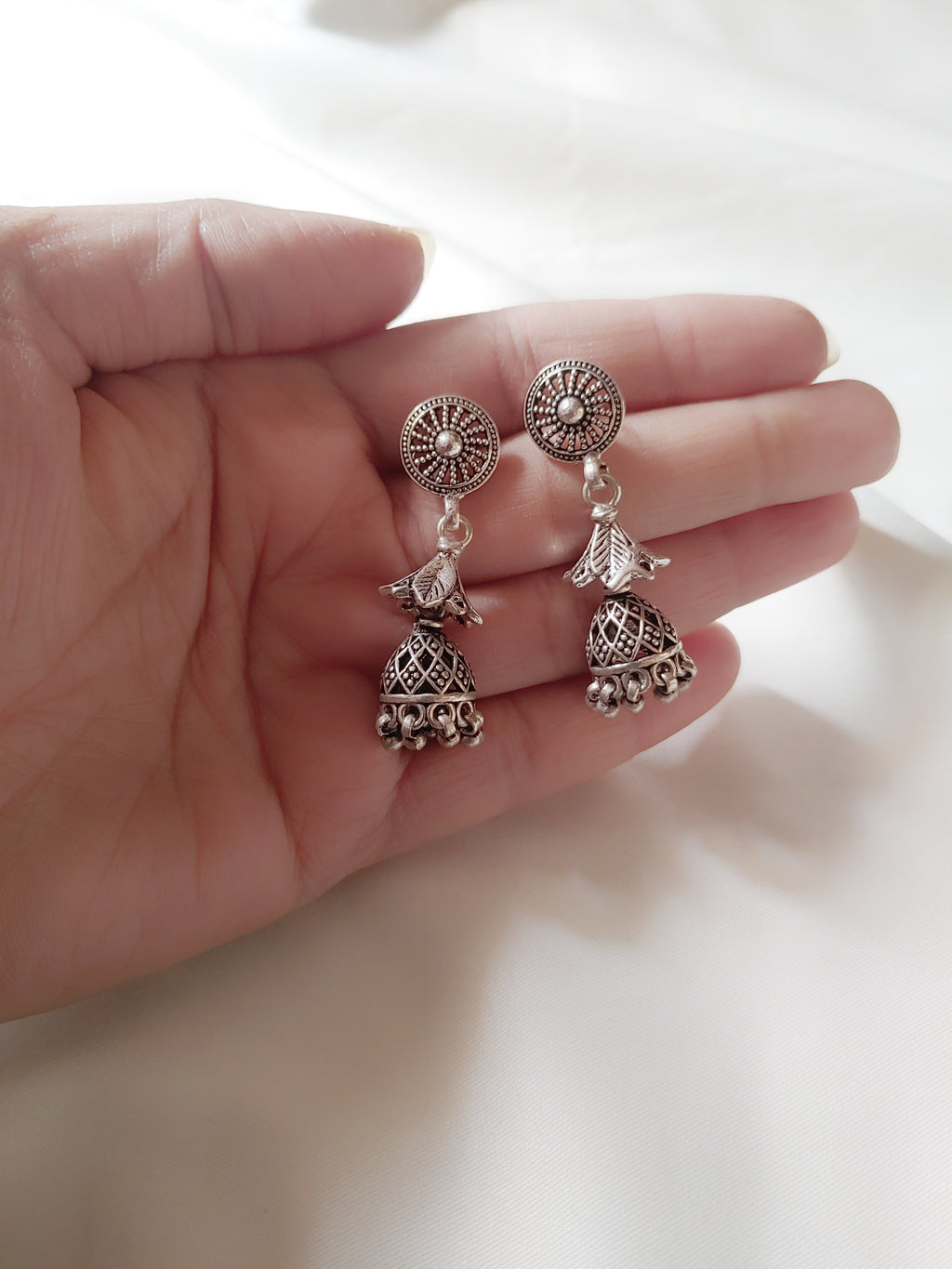 Classic Sunburst Jhumkas 925 Silver Earrings - Handcrafted