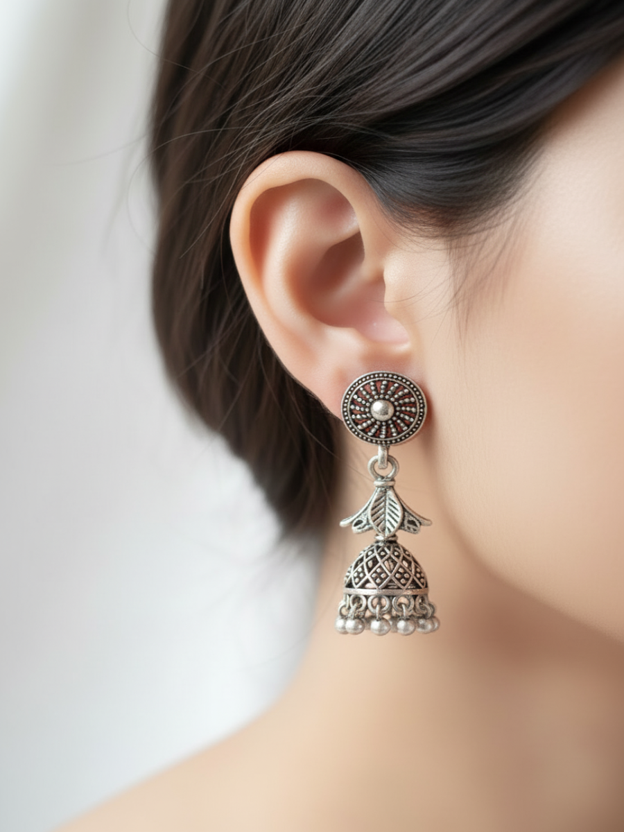 Classic Sunburst Jhumkas 925 Silver Earrings - Handcrafted