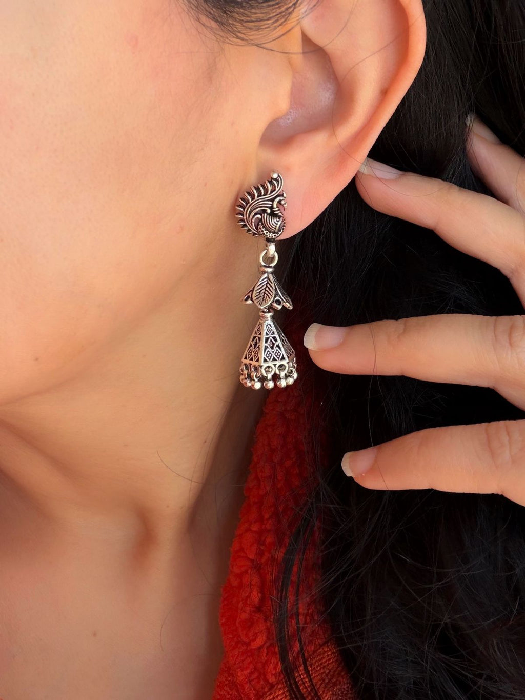 Mayura Kalash Jhumkas 925 Silver Earrings - Handcrafted