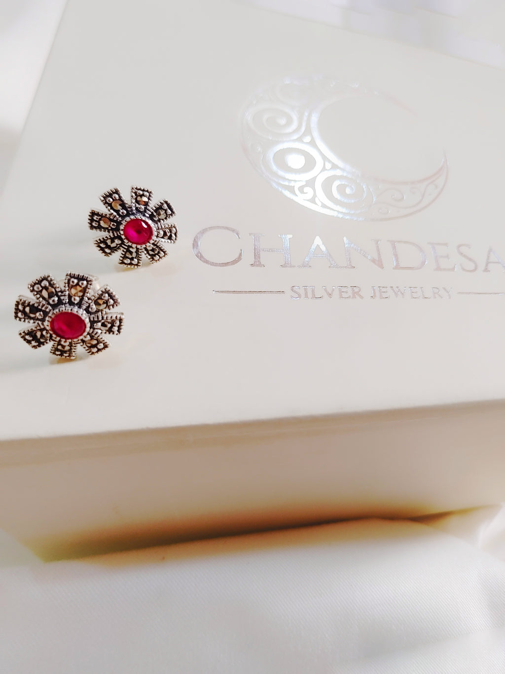 Kusumika 92.5 Silver Marcasite Stud Earrings