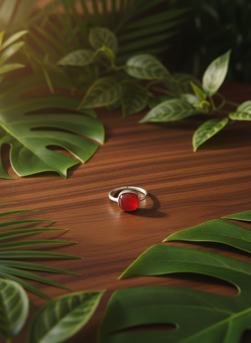 Agni Red Onyx Stone 92.5 Silver Adjustable Ring