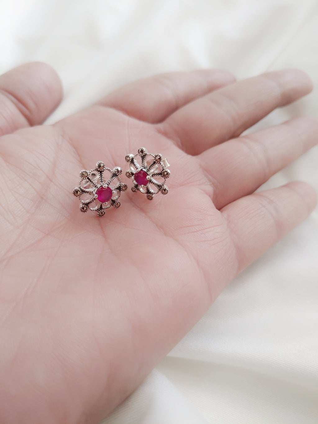 Sunburst 92.5 Silver Marcasite Stud Earrings