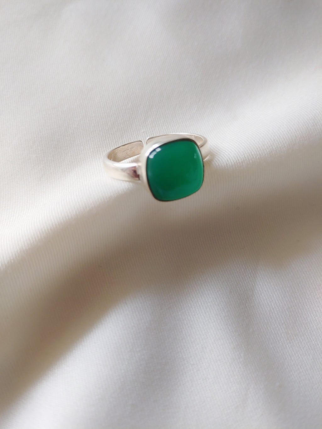 Harit Green Onyx Stone 92.5 Silver Adjustable Ring