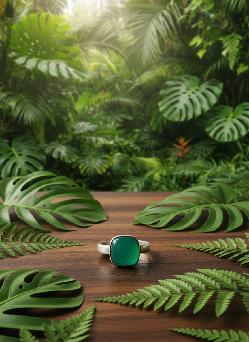 Harit Green Onyx Stone 92.5 Silver Adjustable Ring