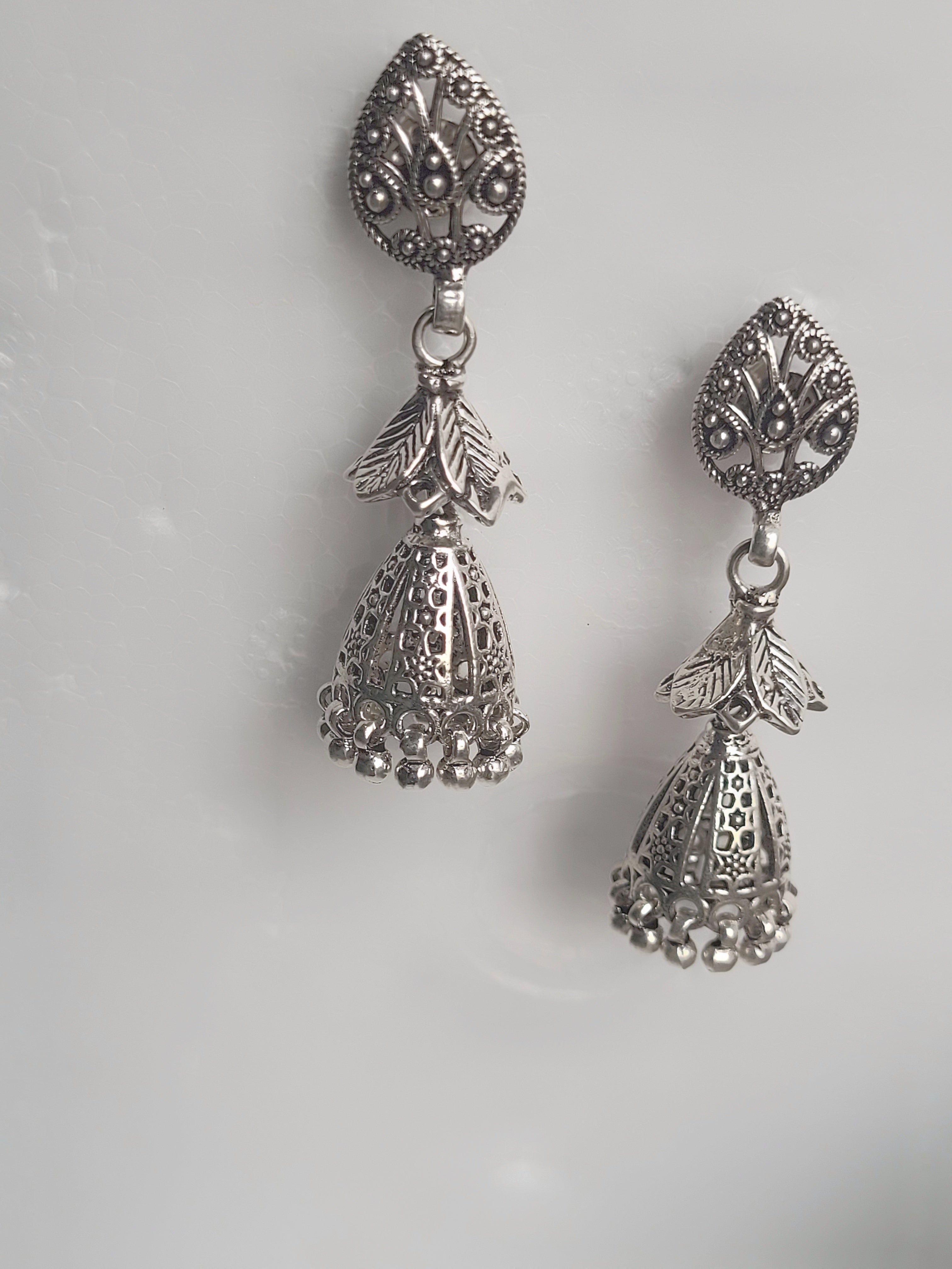 Royal Jali Jhumka 92.5 Silver Floral Jhumkis