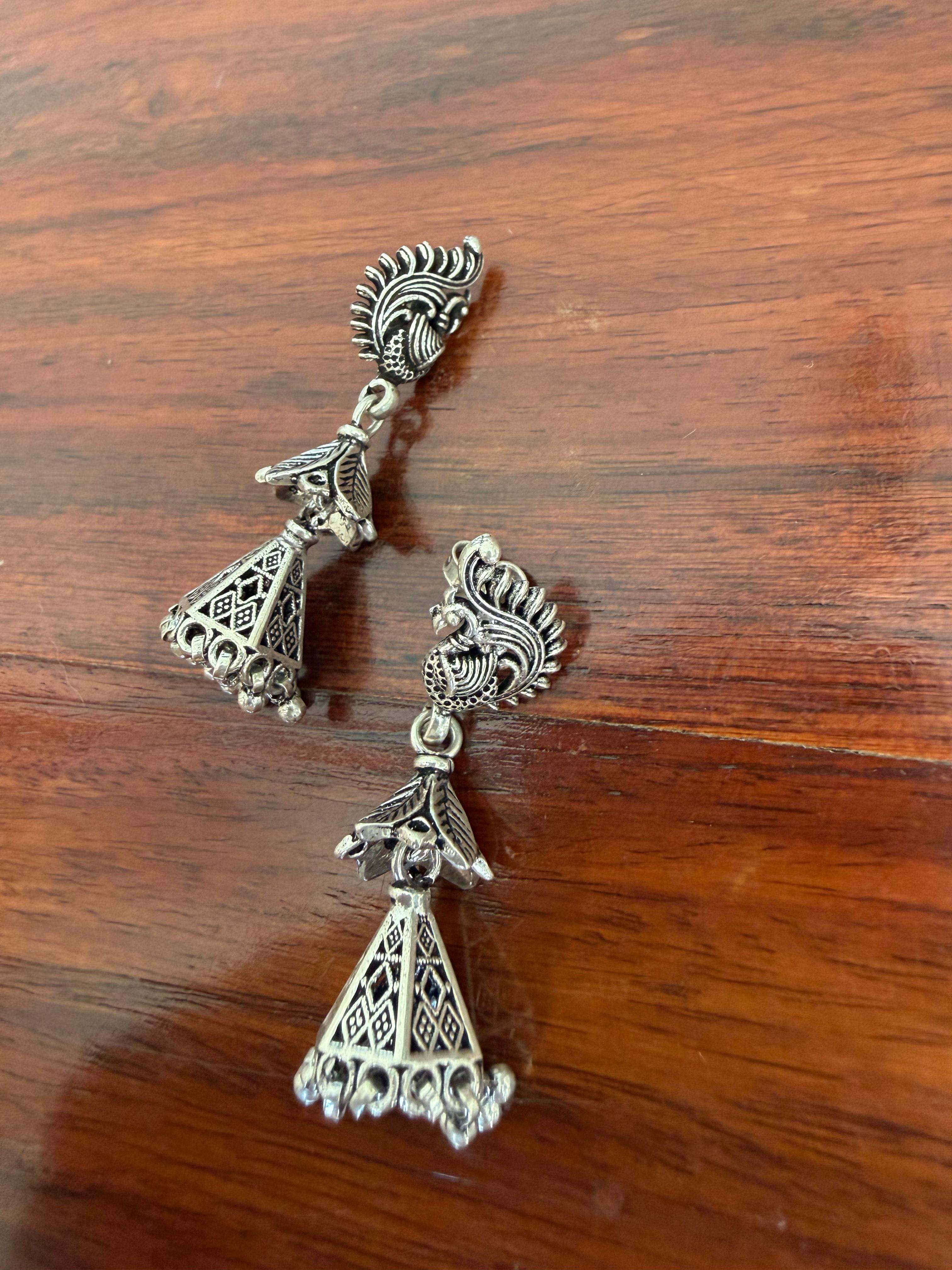 Mayura Kalash Jhumkas 92.5 Silver Earrings - Handcrafted