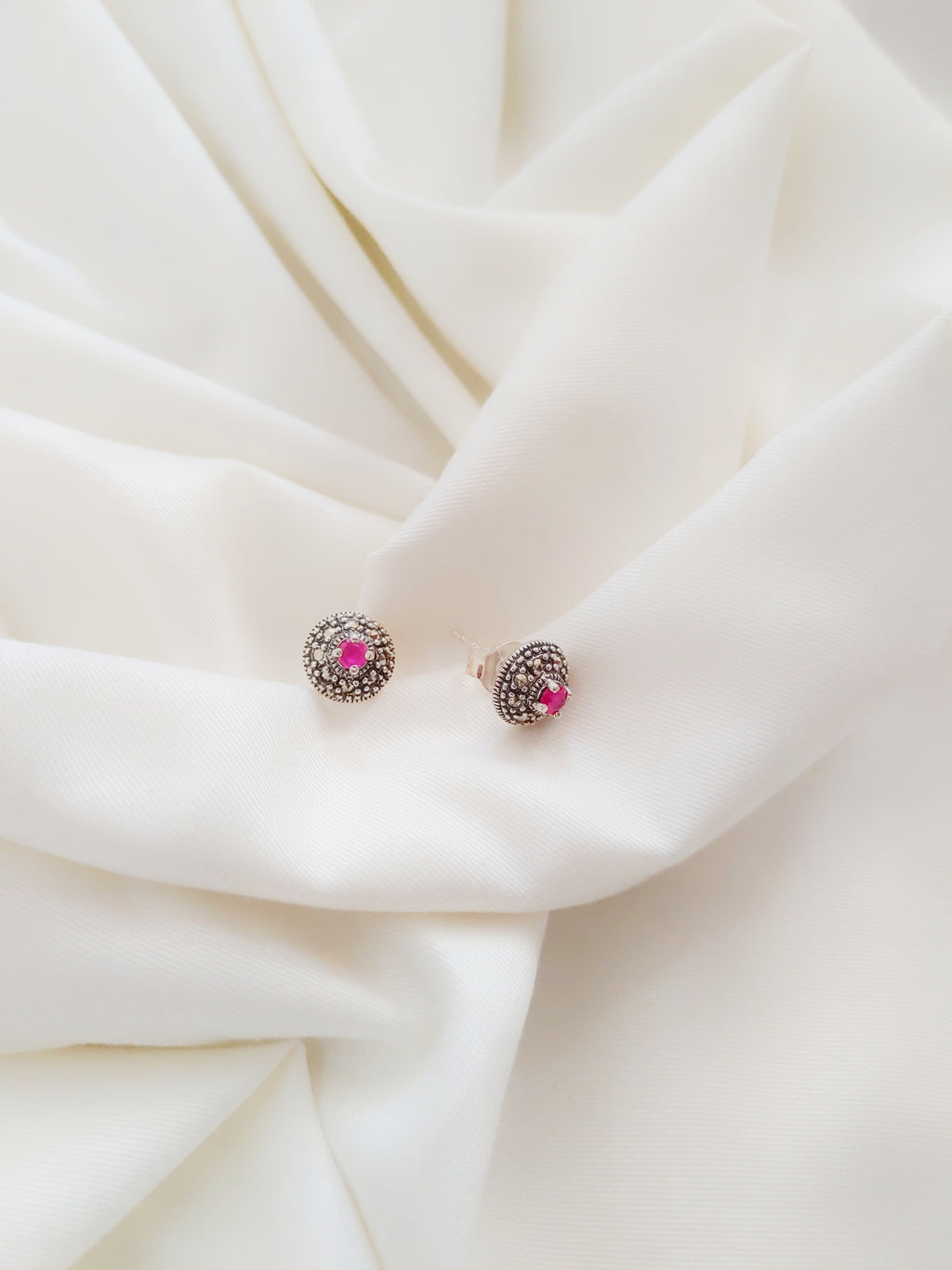 Rosea Dome 92.5 Silver Marcasite Stud Earrings