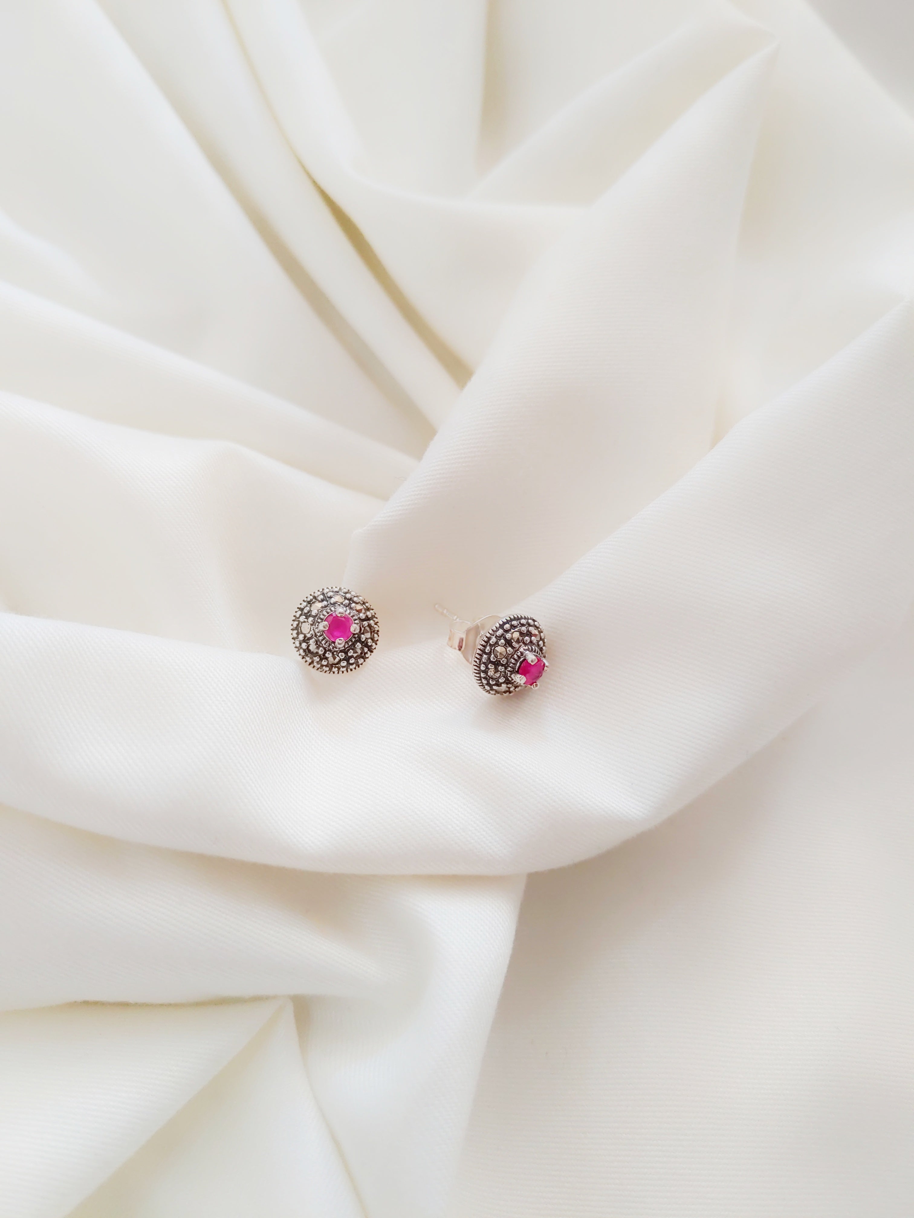 Rosea Dome 92.5 Silver Marcasite Stud Earrings