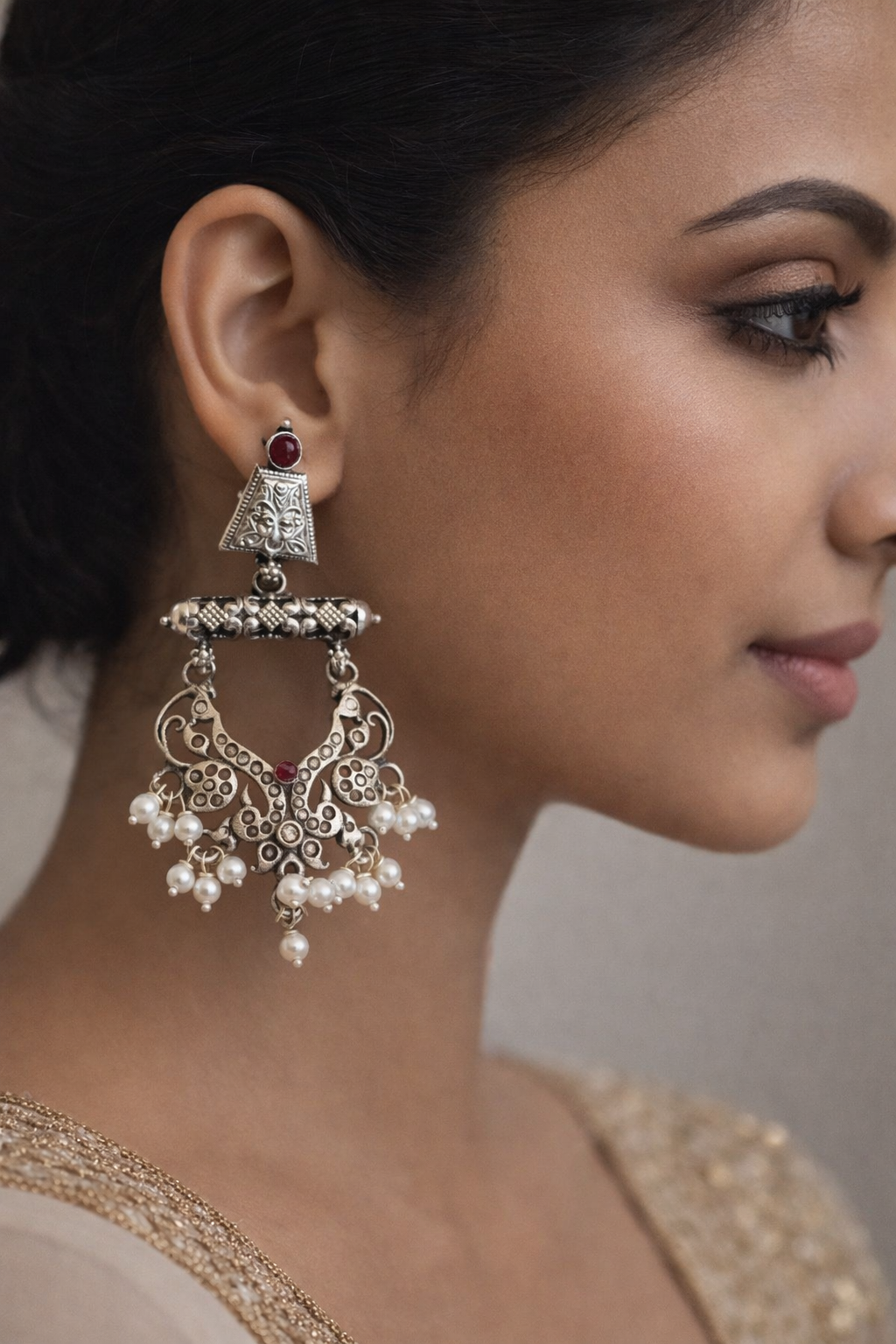 Antique 925 Silver Kantara Temple Earrings