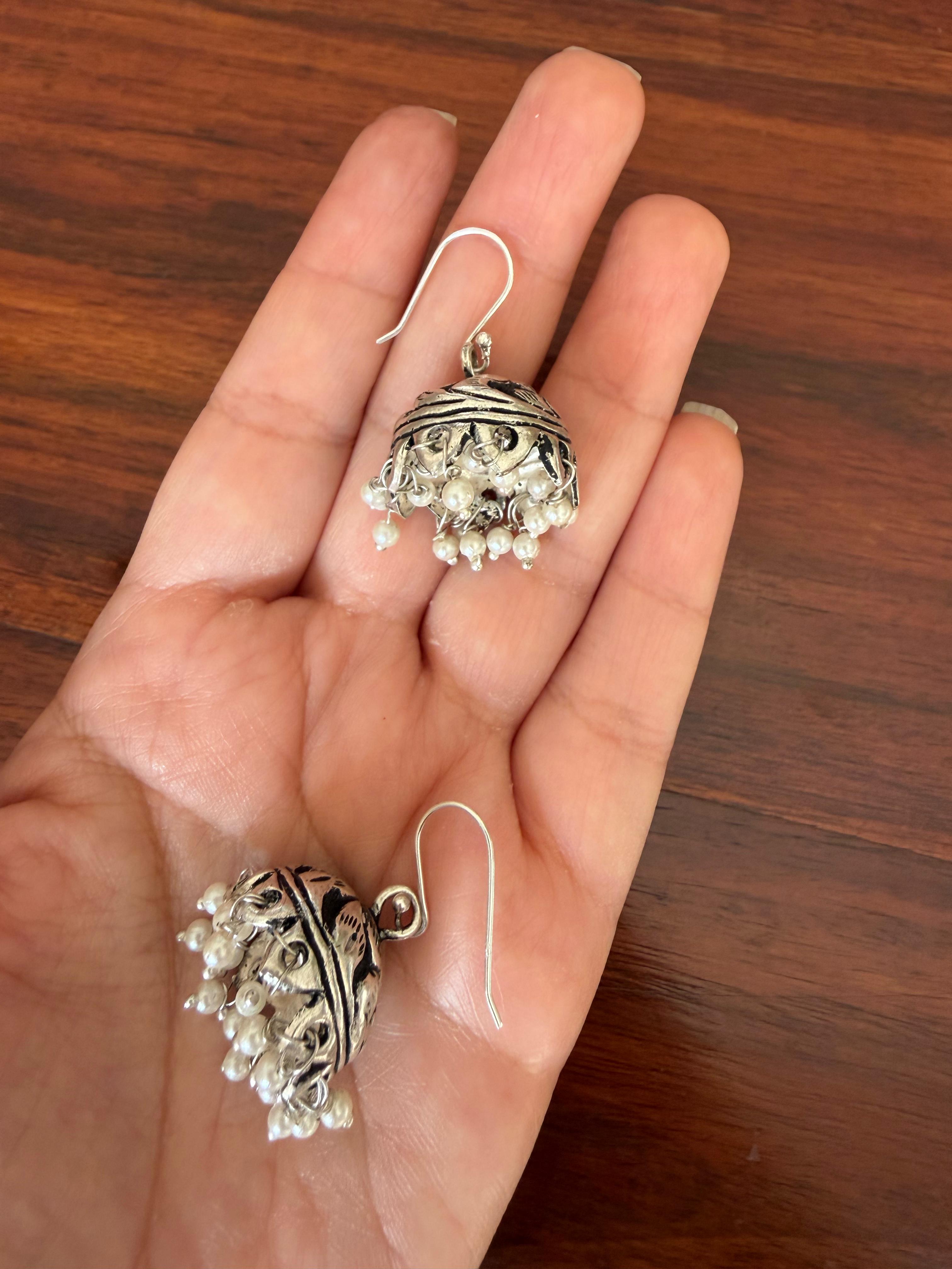 Chitai Jhumkas 92.5 Silver Earrings - Handcrafted