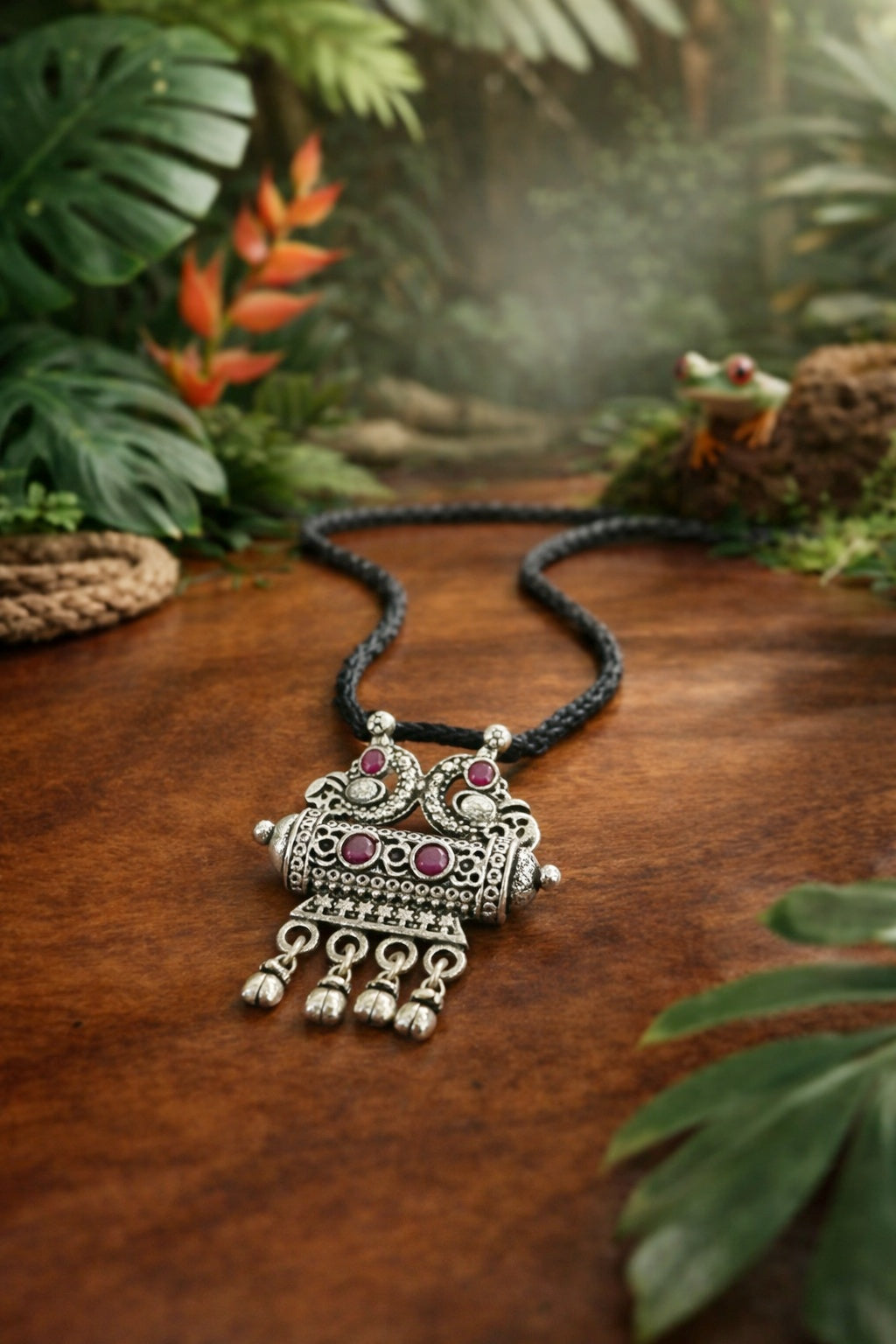 Damini - 925 Silver Handcrafted Mangalsutra With Black Thread - Traditional