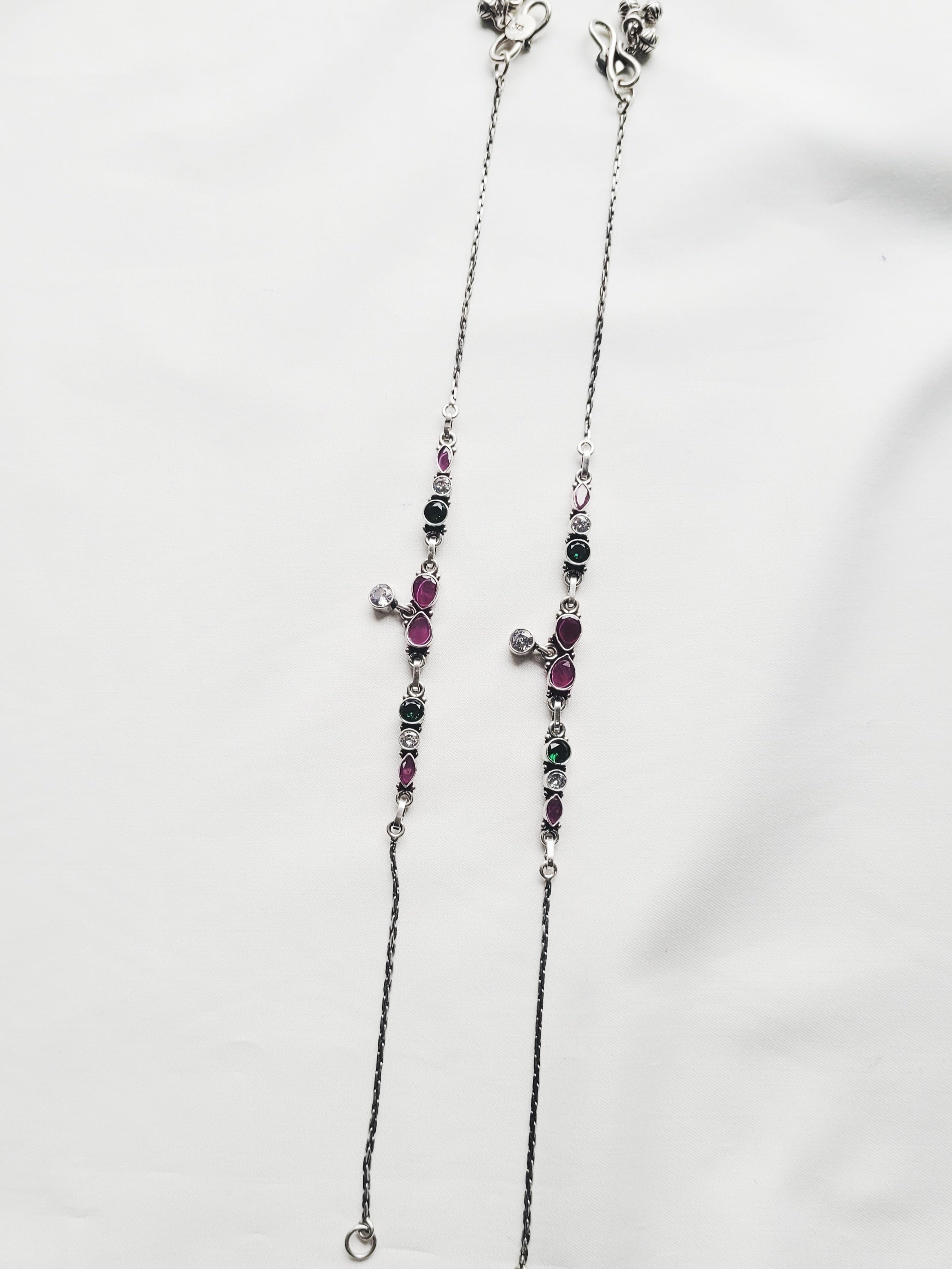 Multi Stone Charm Anklets 92.5 Silver - Pair