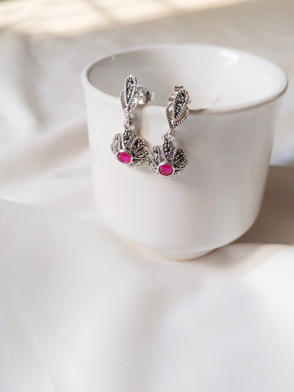 Noor 925 Silver Marcasite Stud Earrings