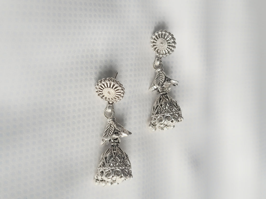 Karunima 92.5 Silver Floral Jhumkis