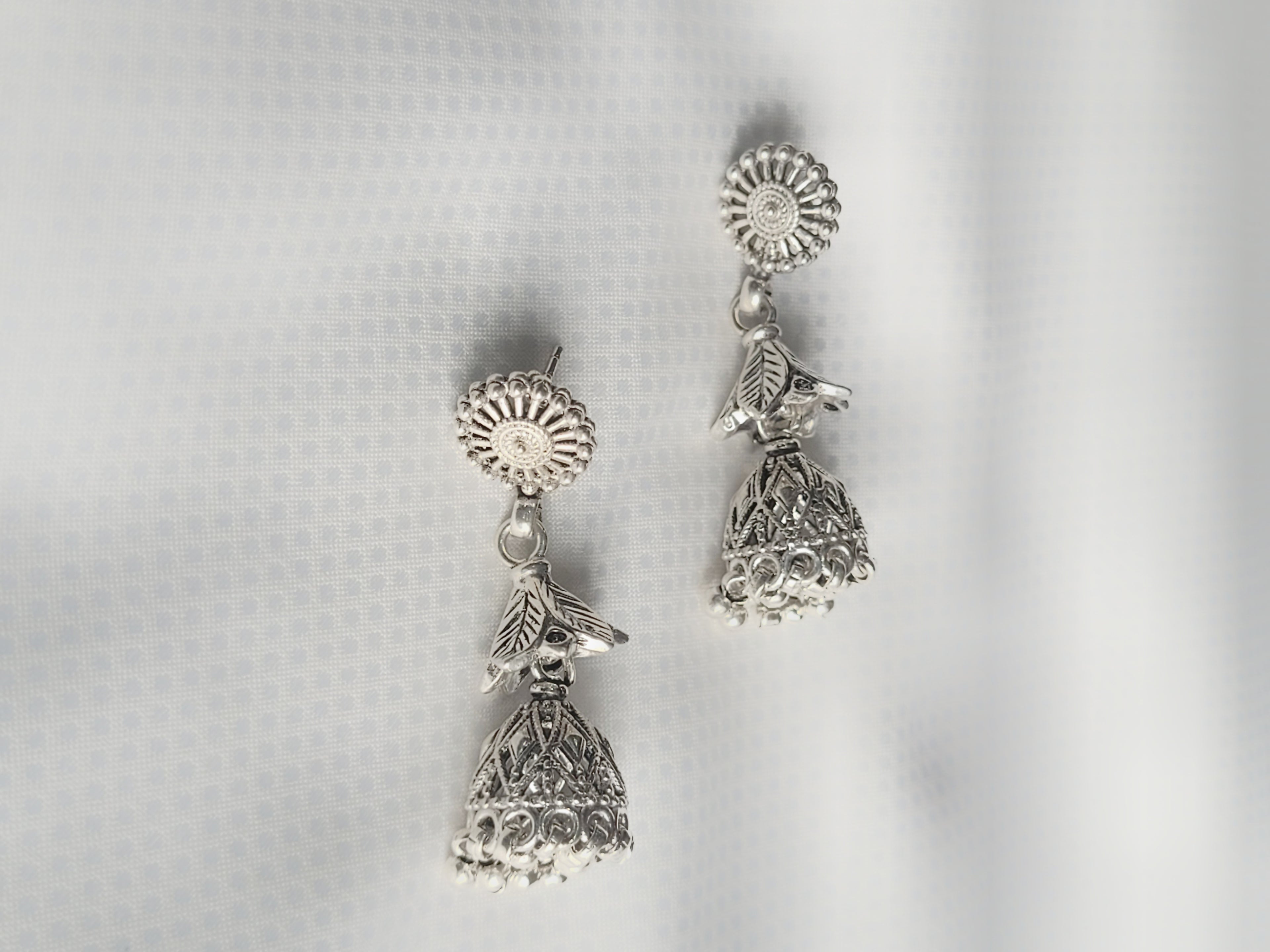 Karunima 92.5 Silver Floral Jhumkis