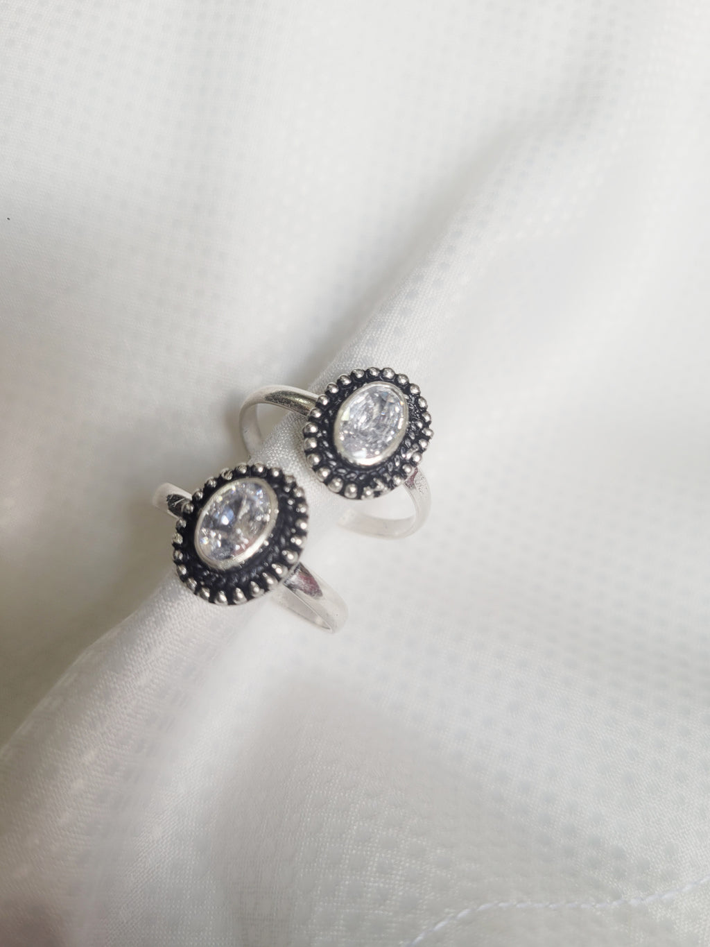 Oval Crystal 92.5 Silver Toe Rings - Pair