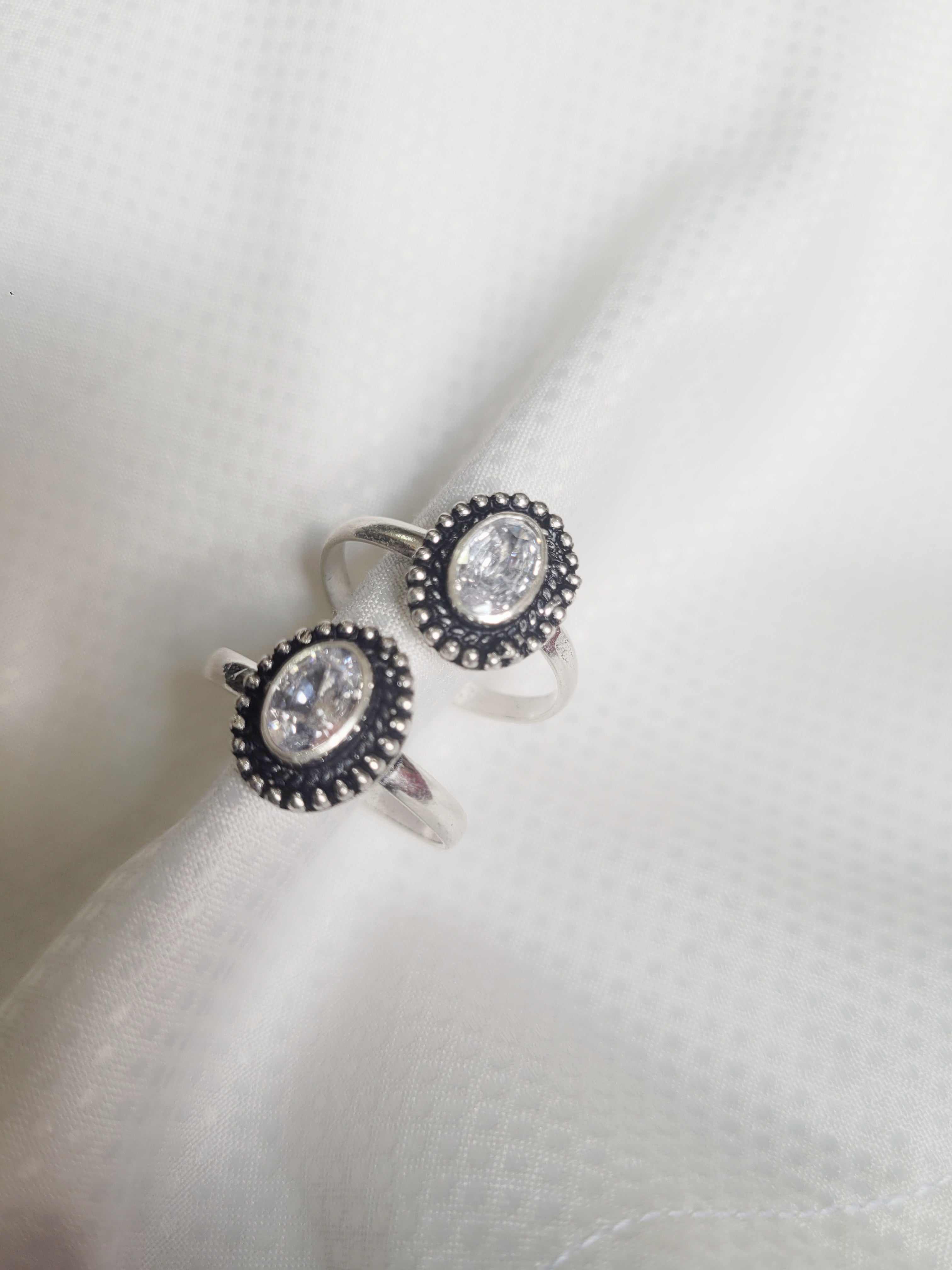 Oval Crystal 92.5 Silver Toe Rings - Pair