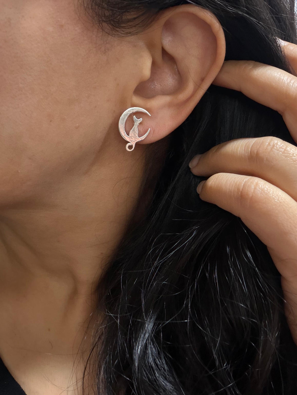 Meow Melon - 925 Silver Handcrafted Cat Stud Earrings